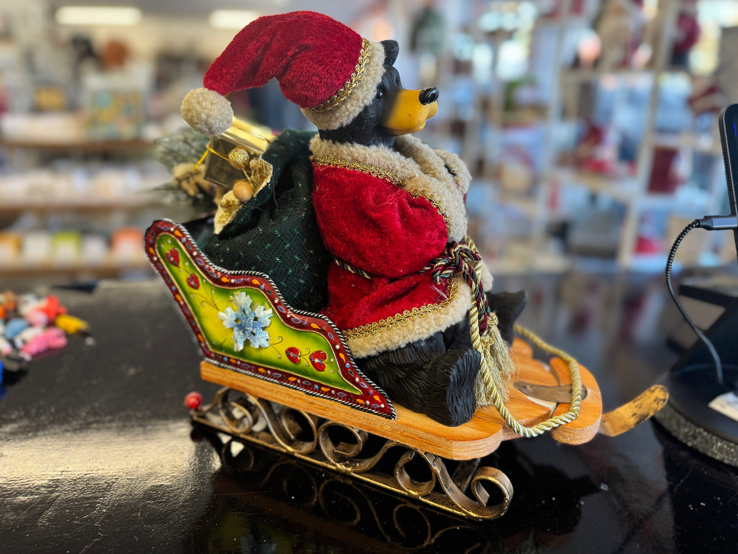 Santa Bear in Sleigh Figurine – Handcrafted Christmas Décor (16" x 13")