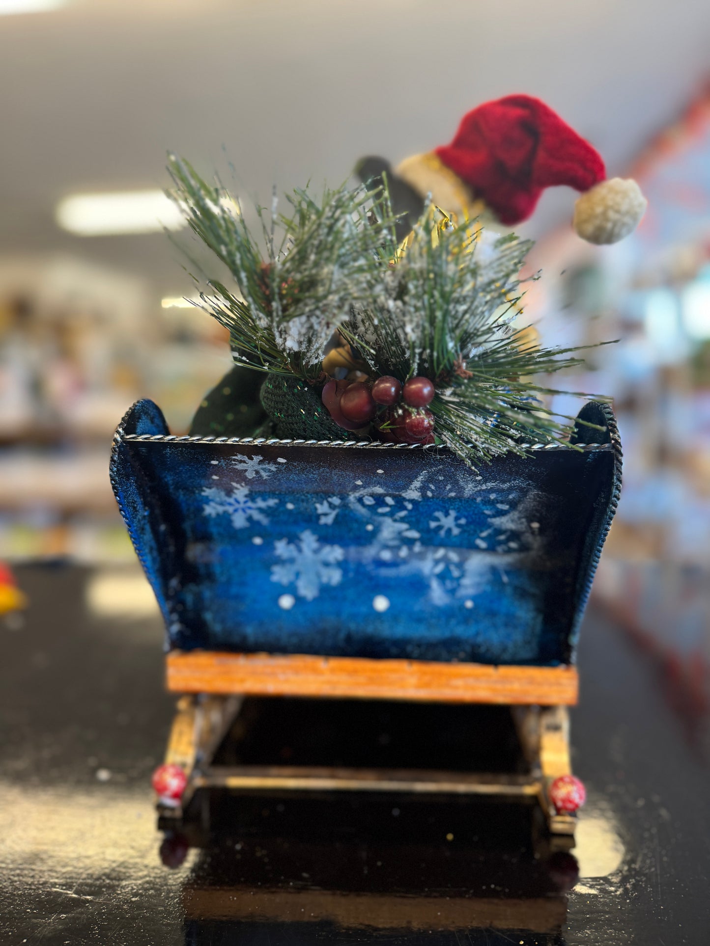 Santa Bear in Sleigh Figurine – Handcrafted Christmas Décor (16" x 13")