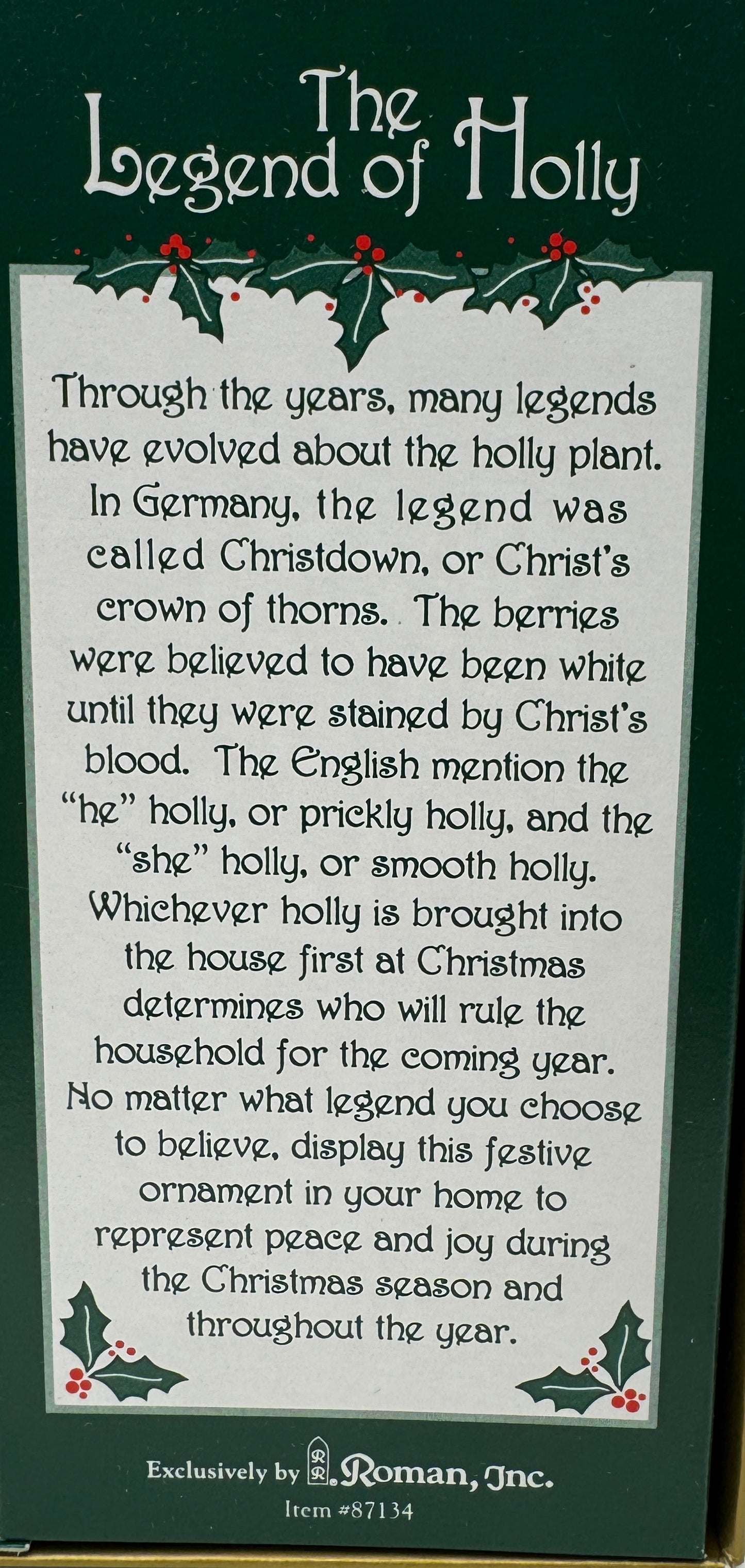 Roman Inc. Stained Glass & Painted Glass Holly with Berries Ornament – “Legend of the Holly” (5")