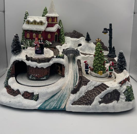 Animated Musical Christmas Village – Lighted Church Scene with Moving Train & Carolers