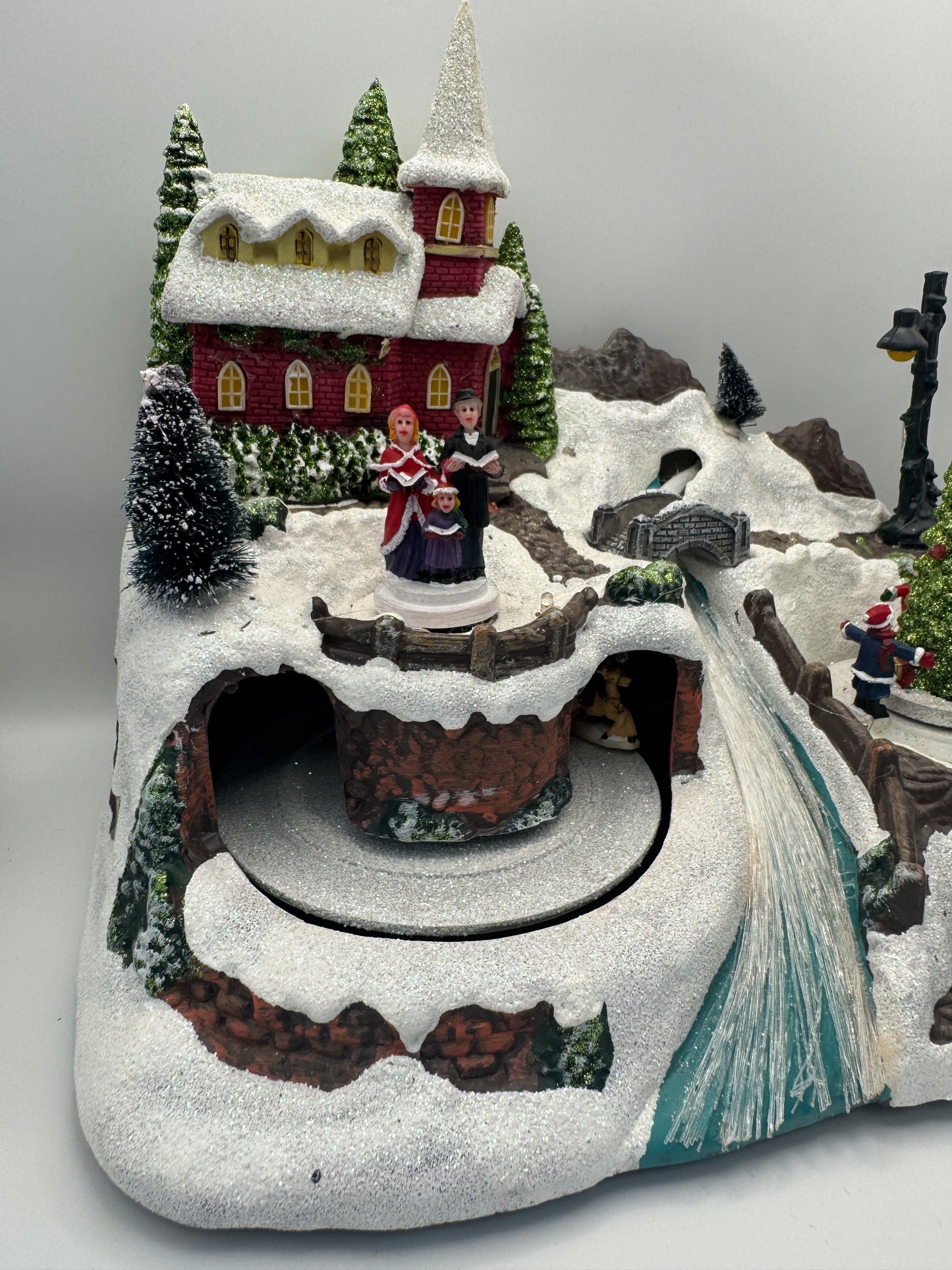 Animated Musical Christmas Village – Lighted Church Scene with Moving Train & Carolers