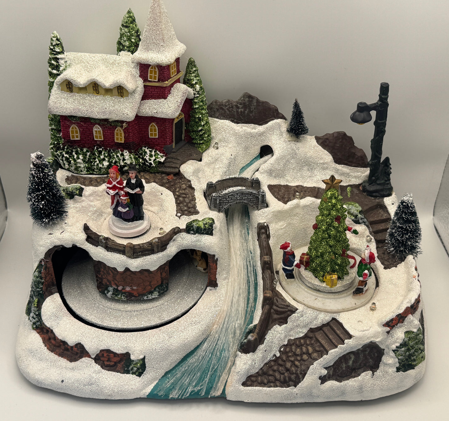 Animated Musical Christmas Village – Lighted Church Scene with Moving Train & Carolers