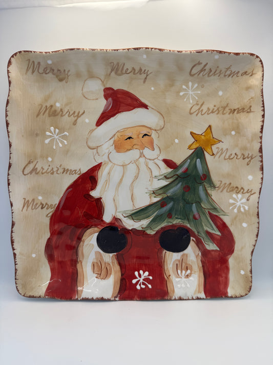 Vintage MaxCera Woodland Santa Large Square Serving Plate – 11.5"