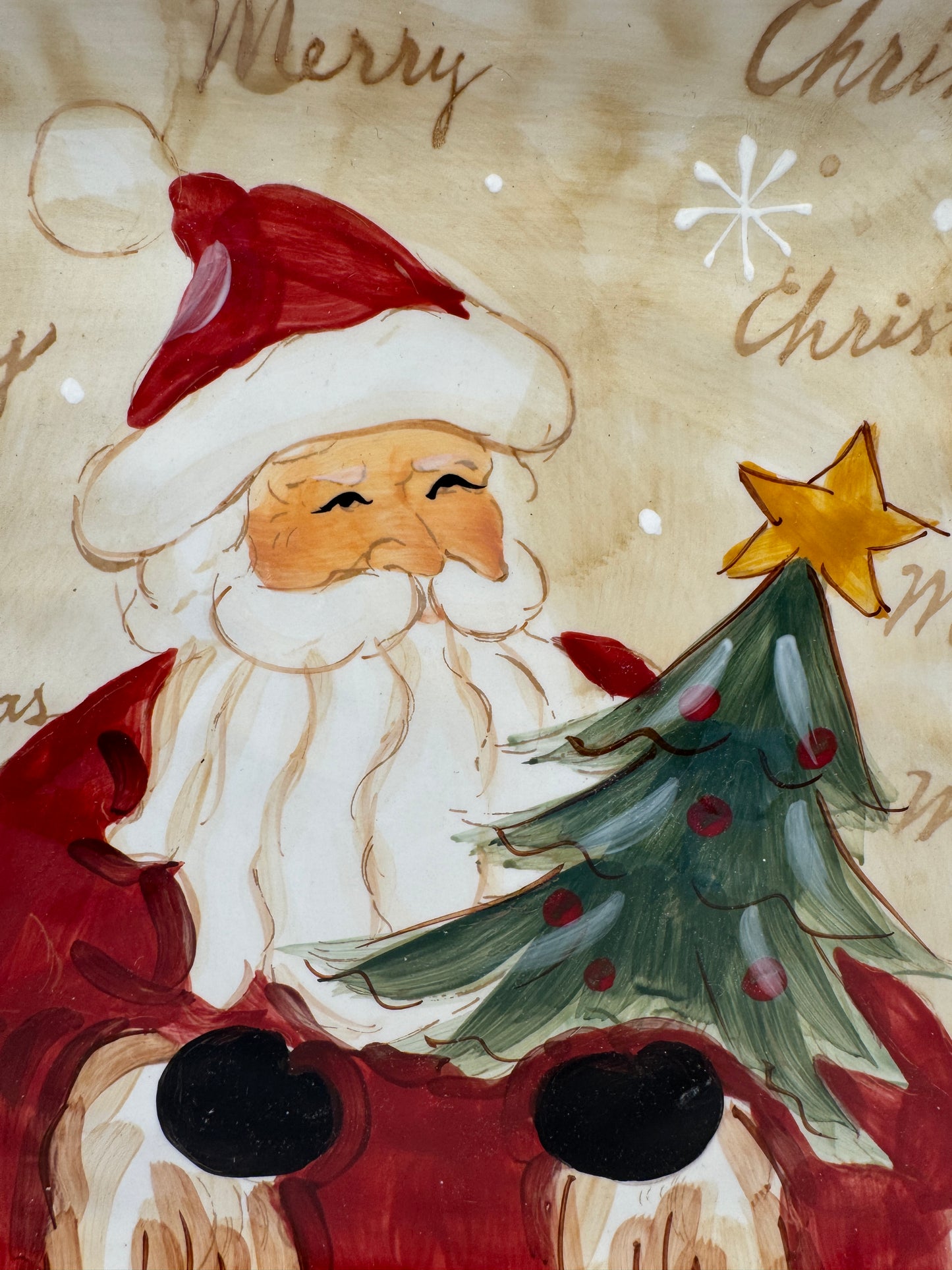 Vintage MaxCera Woodland Santa Large Square Serving Plate – 11.5"