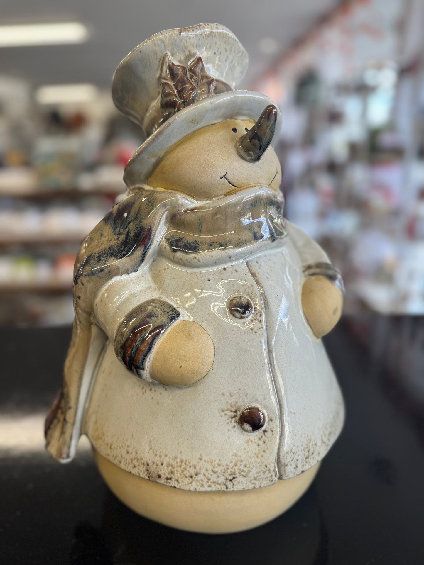 Charming Jolly Mr. Snowman – 15.5" Rustic Ceramic Indoor Christmas Décor