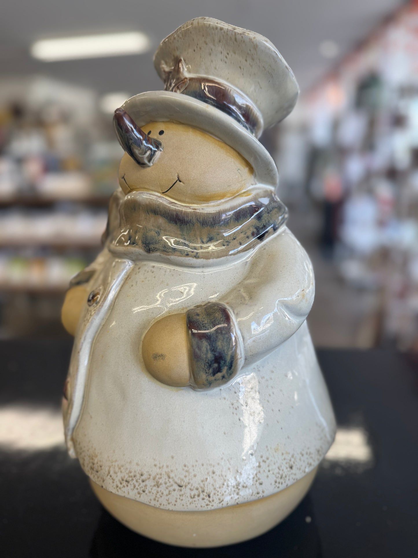 Charming Jolly Mr. Snowman – 15.5" Rustic Ceramic Indoor Christmas Décor