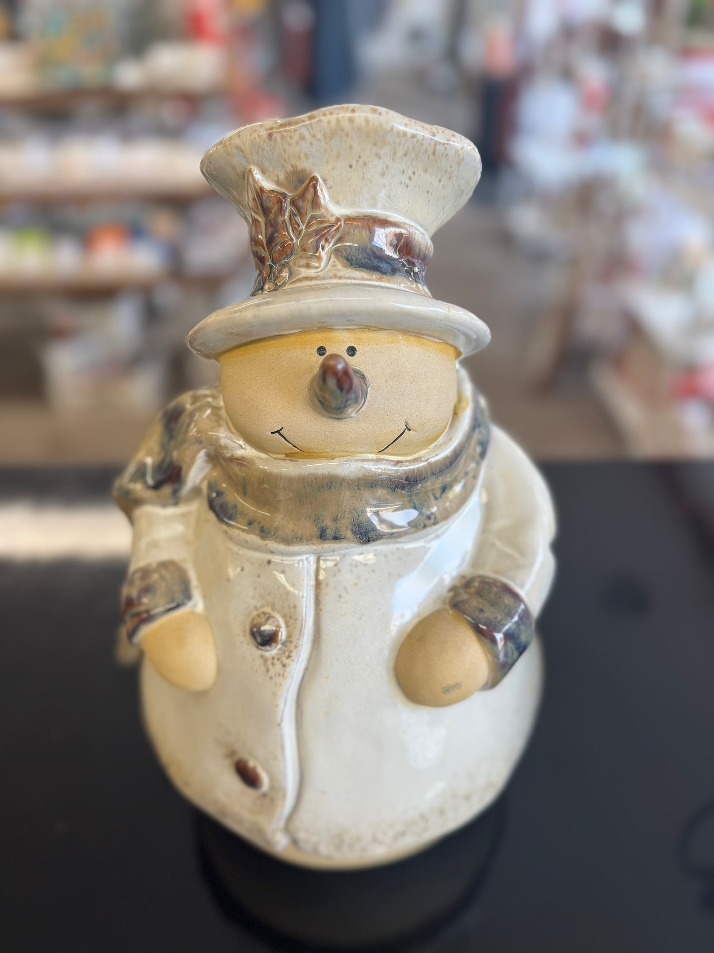Charming Jolly Mr. Snowman – 15.5" Rustic Ceramic Indoor Christmas Décor
