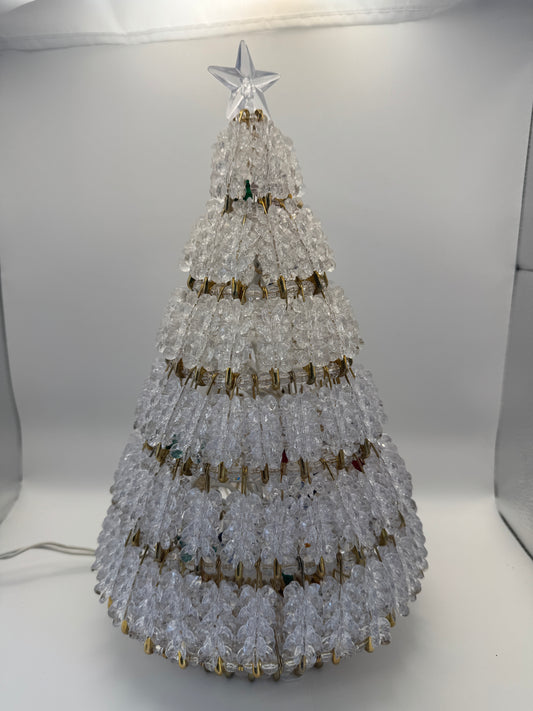 Vintage Safety Pin Christmas Tree – 13" Handmade with Clear Beads & Lights