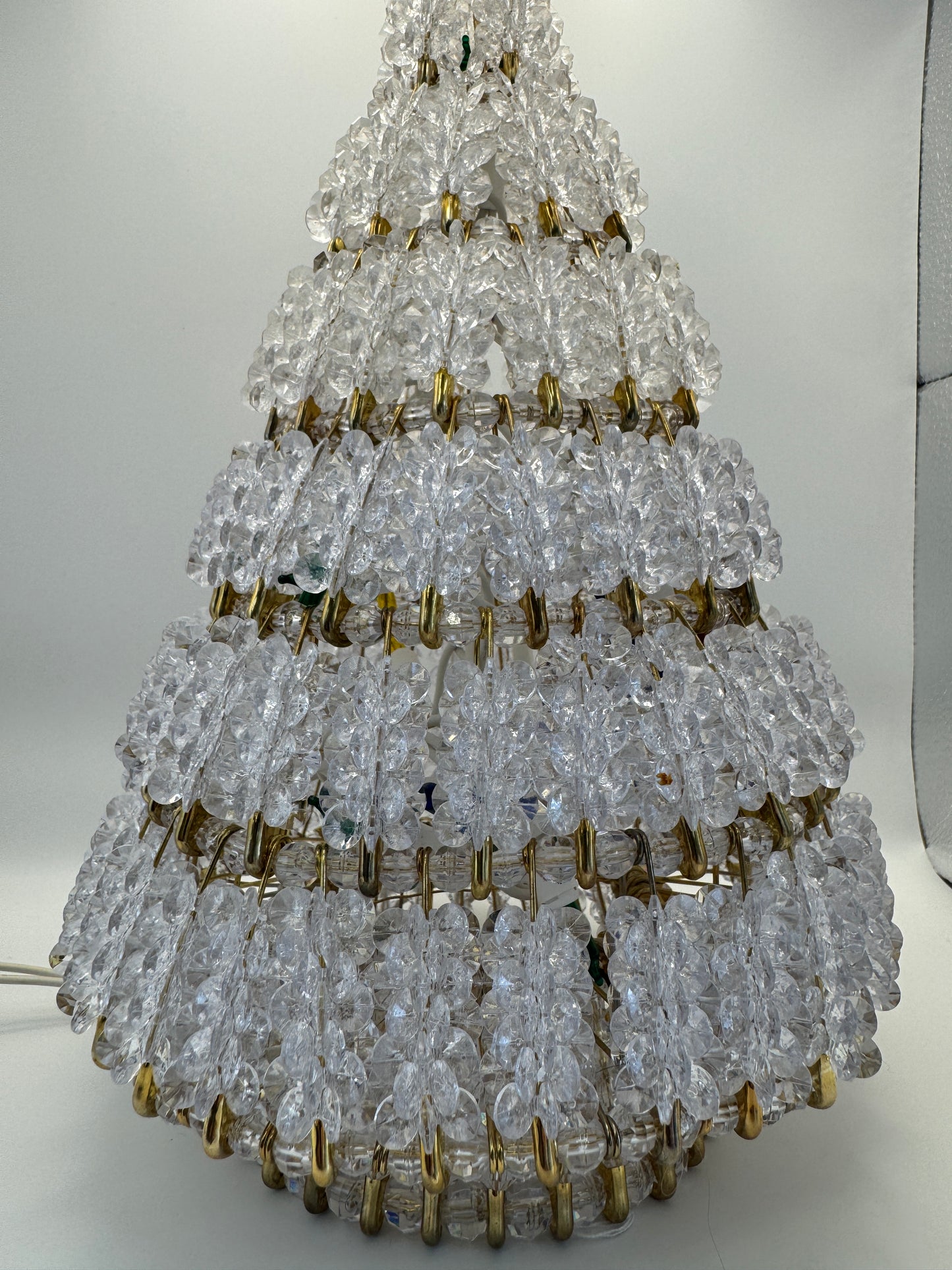 Vintage Safety Pin Christmas Tree – 13" Handmade with Clear Beads & Lights