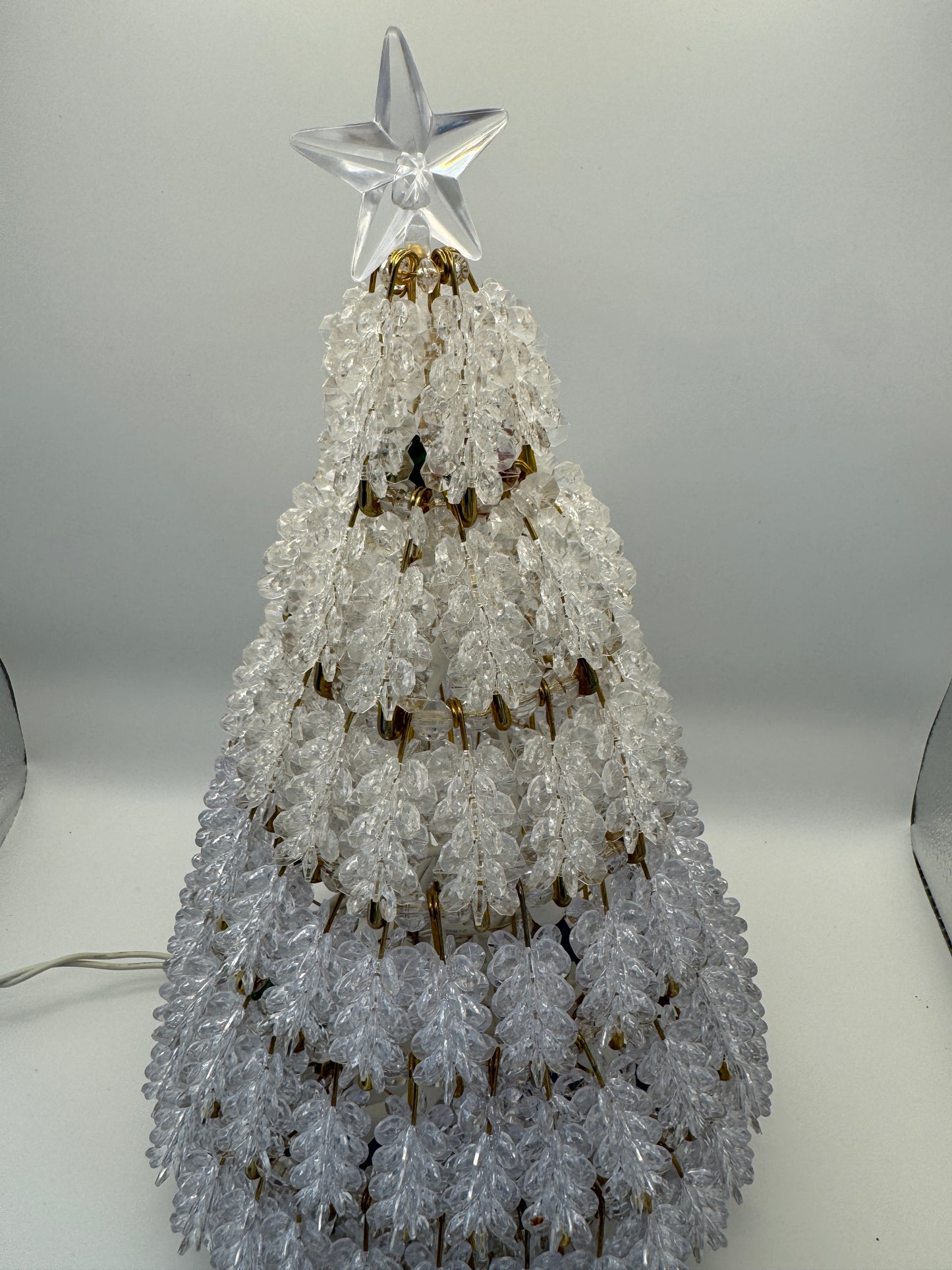 Vintage Safety Pin Christmas Tree – 13" Handmade with Clear Beads & Lights