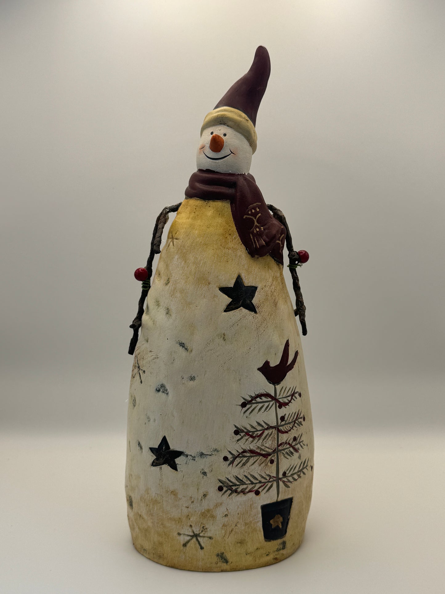 Folk Art Snowman Figurine – 11" Rustic Winter Décor