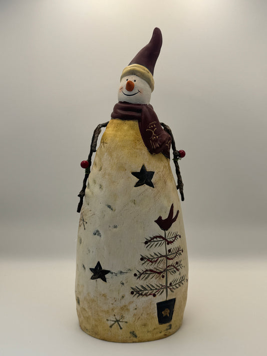 Folk Art Snowman Figurine – 11" Rustic Winter Décor