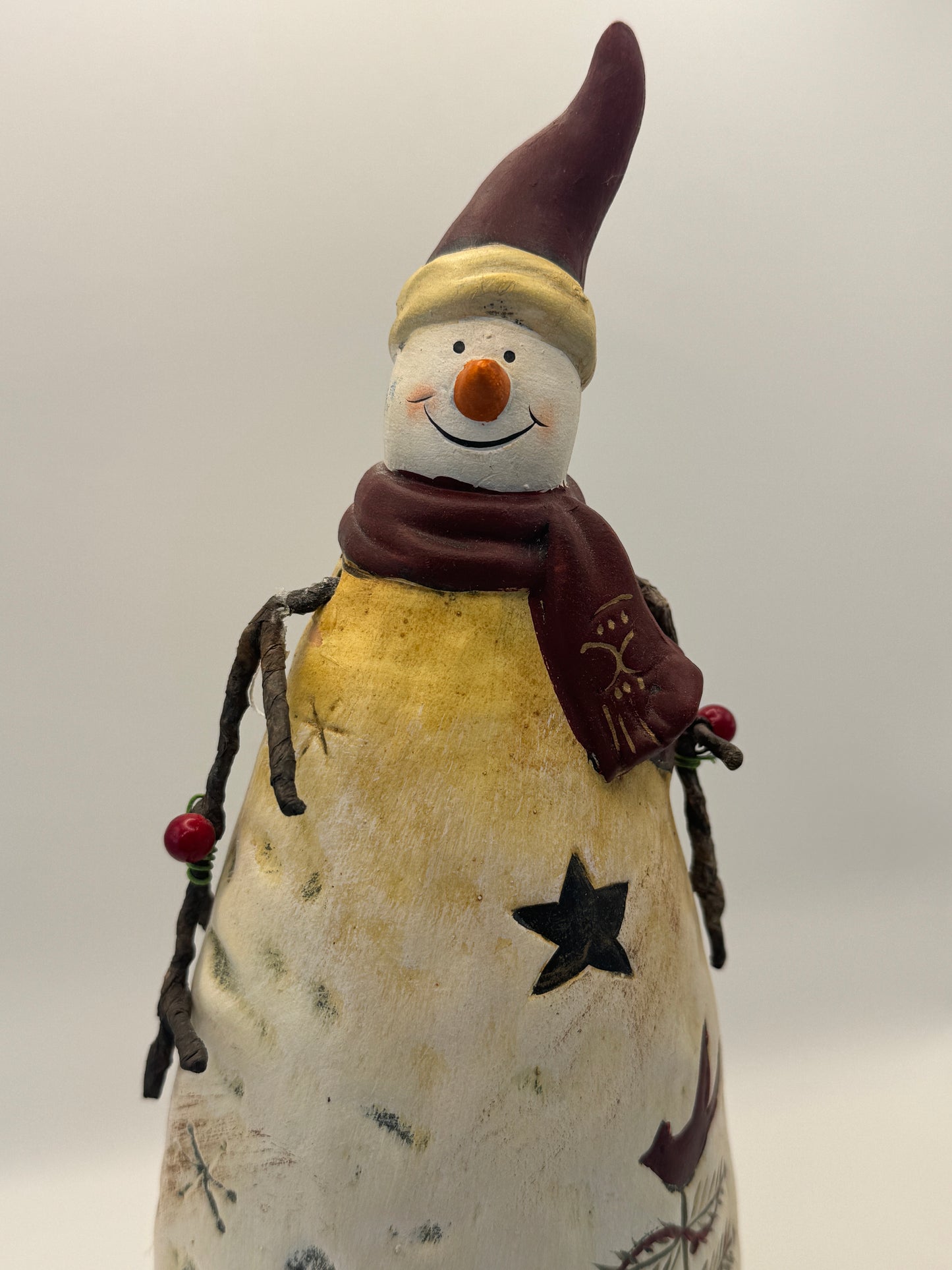 Folk Art Snowman Figurine – 11" Rustic Winter Décor