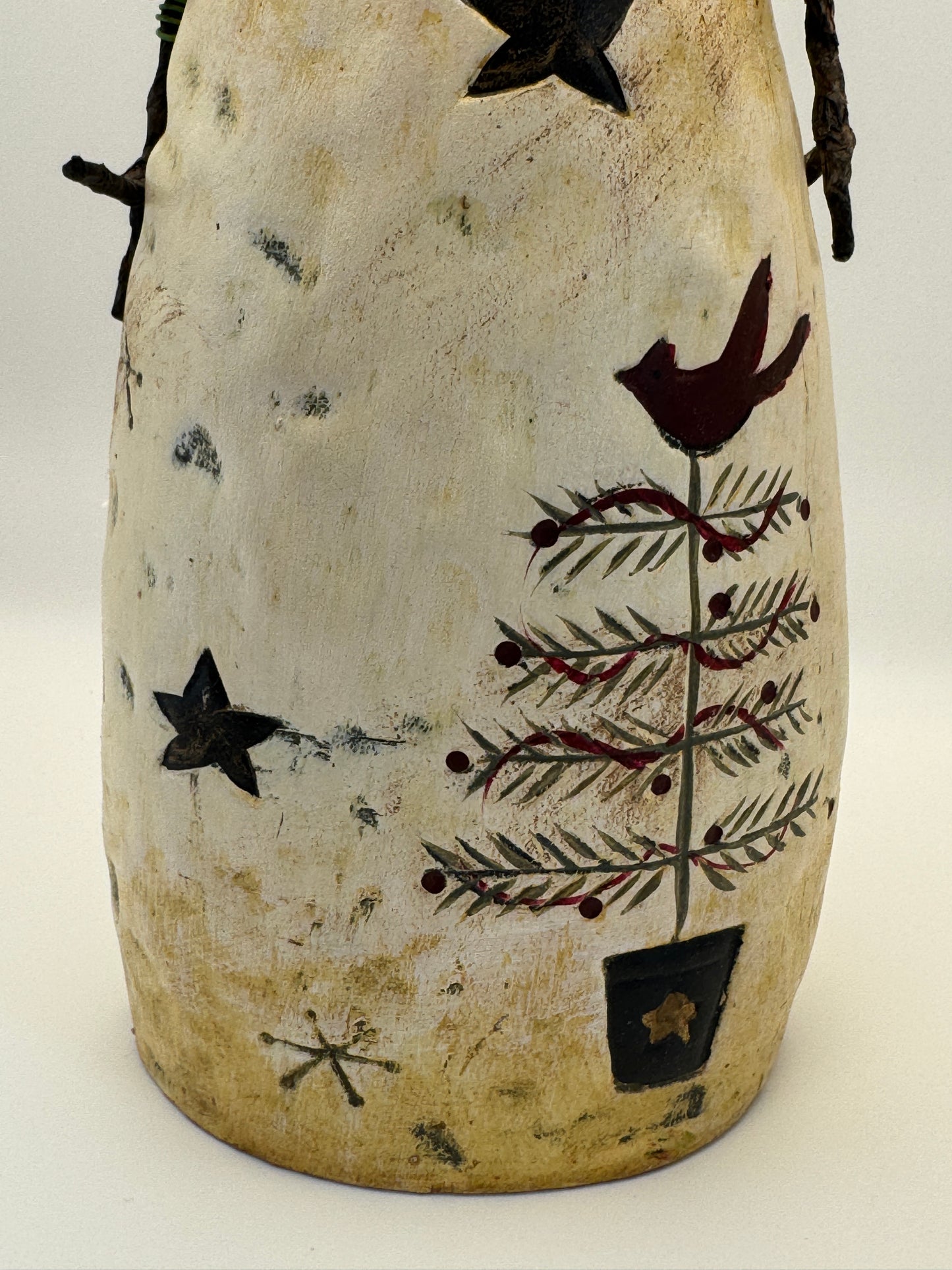 Folk Art Snowman Figurine – 11" Rustic Winter Décor