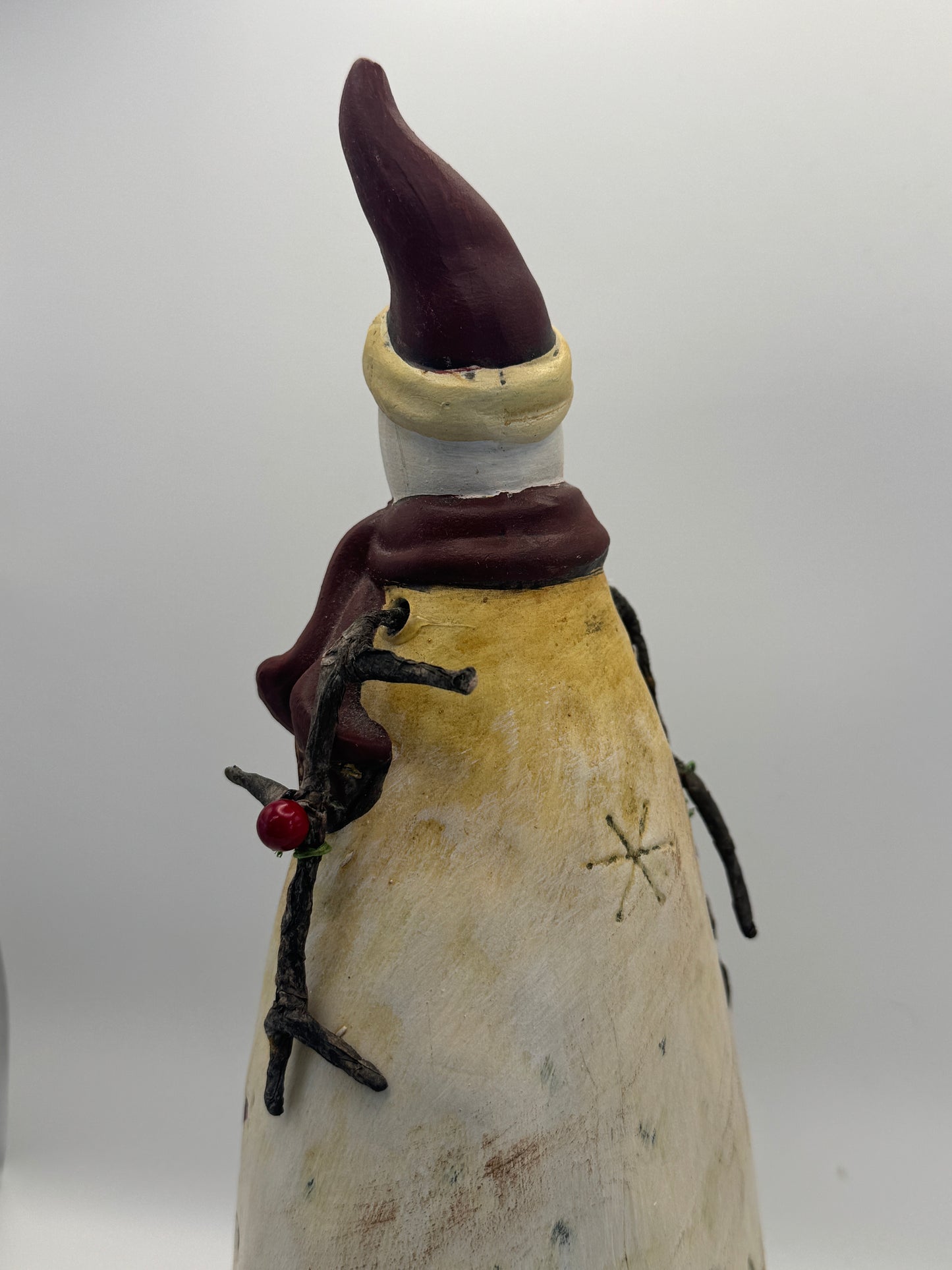 Folk Art Snowman Figurine – 11" Rustic Winter Décor