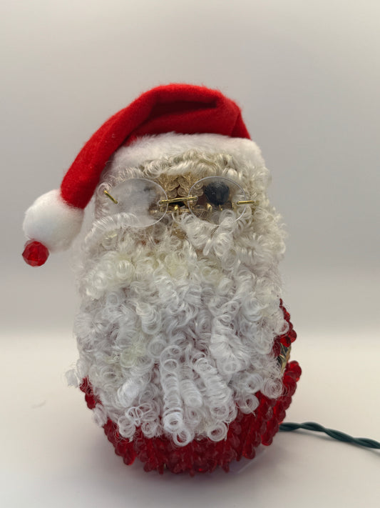 Vintage Beaded Safety Pin Santa – 7.5" Handmade Light-Up Christmas Figure