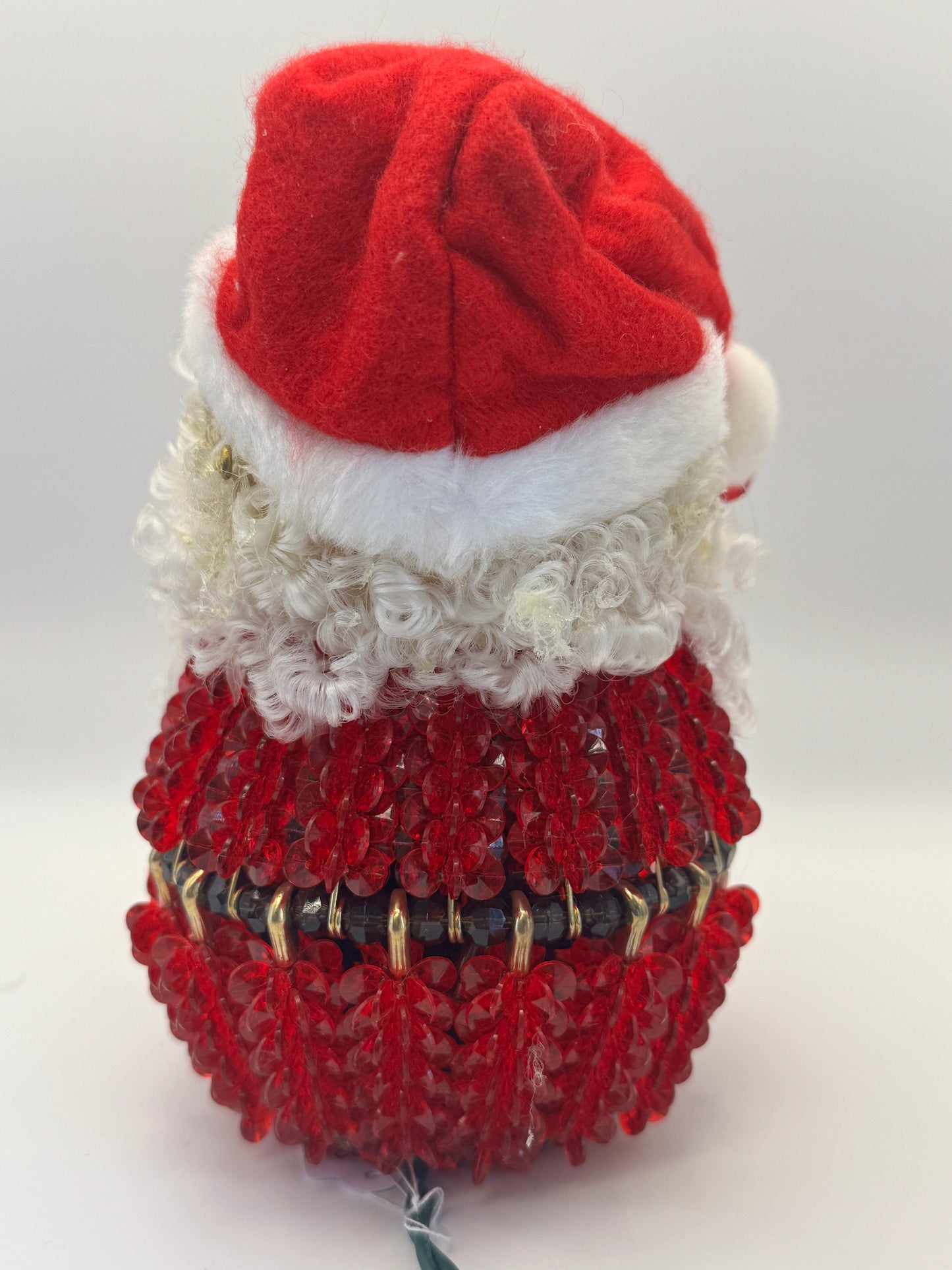 Vintage Beaded Safety Pin Santa – 7.5" Handmade Light-Up Christmas Figure