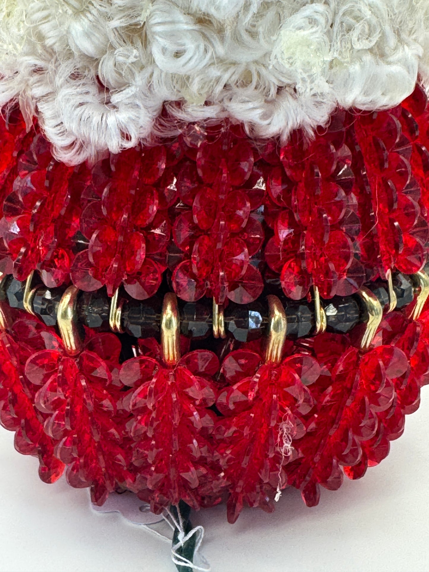 Vintage Beaded Safety Pin Santa – 7.5" Handmade Light-Up Christmas Figure