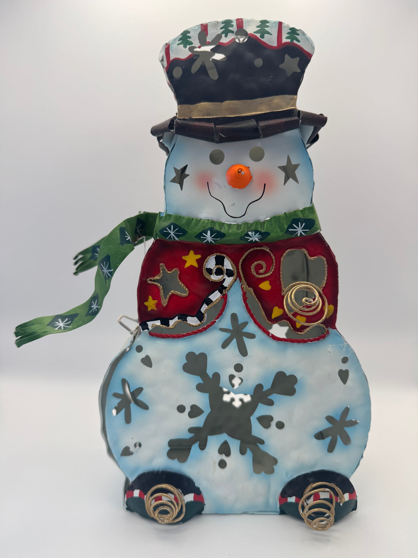 Home Interiors Metal Snowman Votive Lantern – 10" Christmas Candle Holder