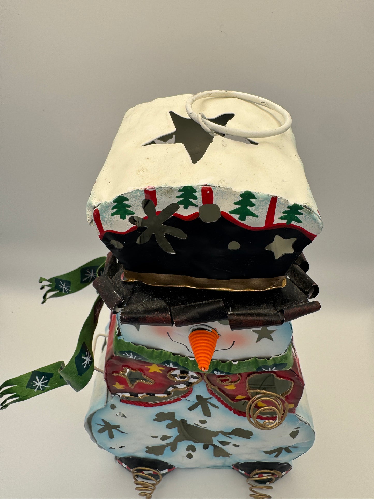 Home Interiors Metal Snowman Votive Lantern – 10" Christmas Candle Holder