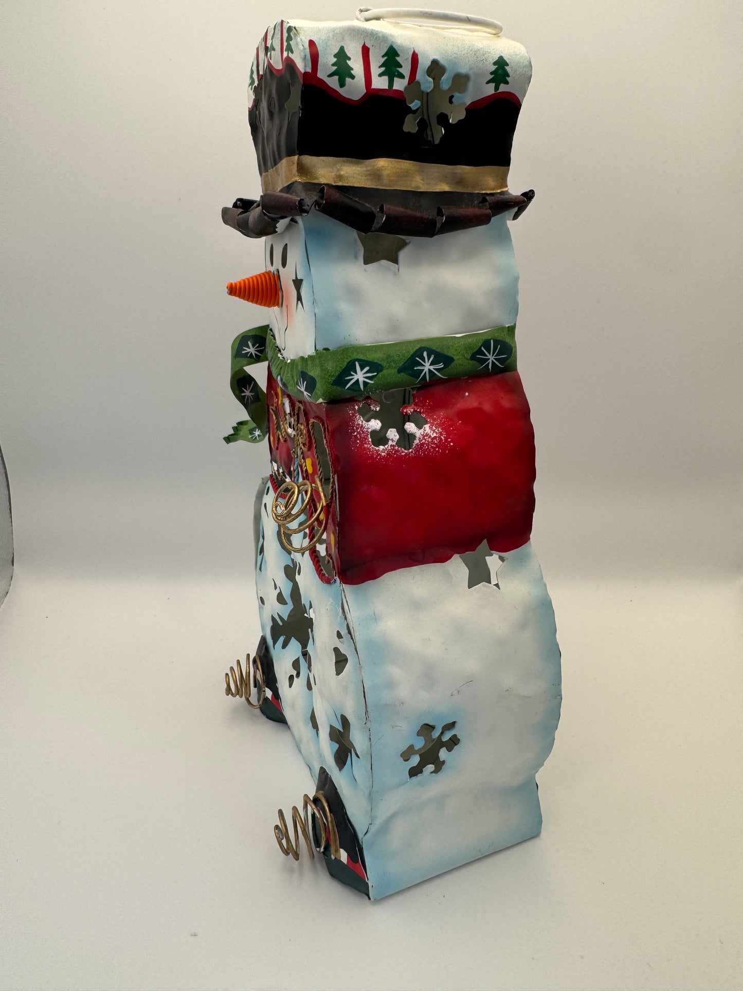 Home Interiors Metal Snowman Votive Lantern – 10" Christmas Candle Holder