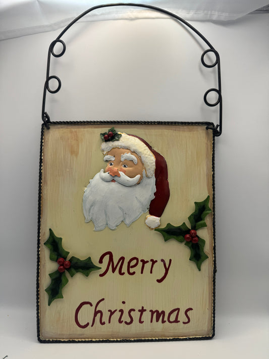 Metal “Merry Christmas” 3D Santa Wall Sign – Hanging Holiday Decoration