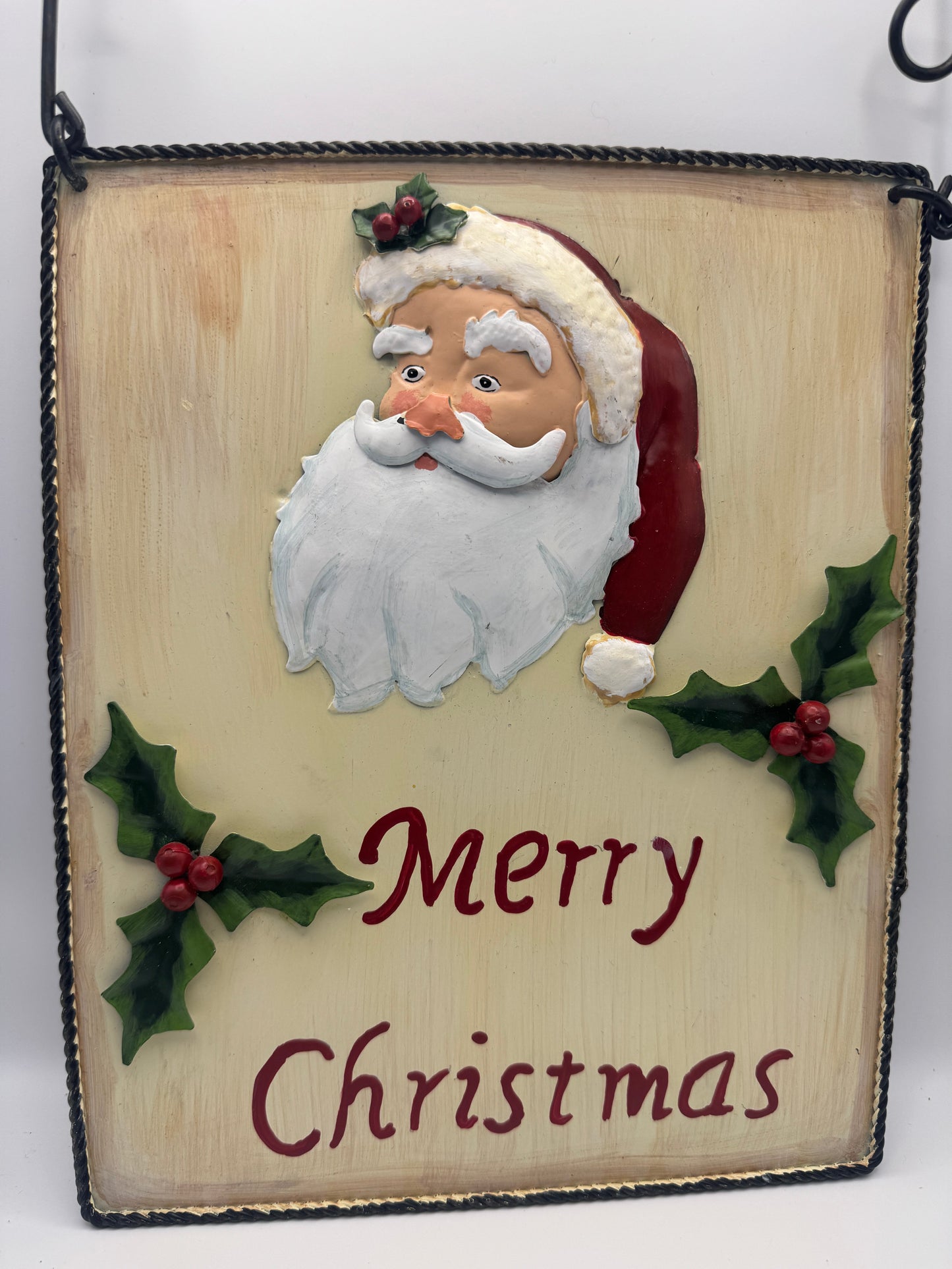 Metal “Merry Christmas” 3D Santa Wall Sign – Hanging Holiday Decoration