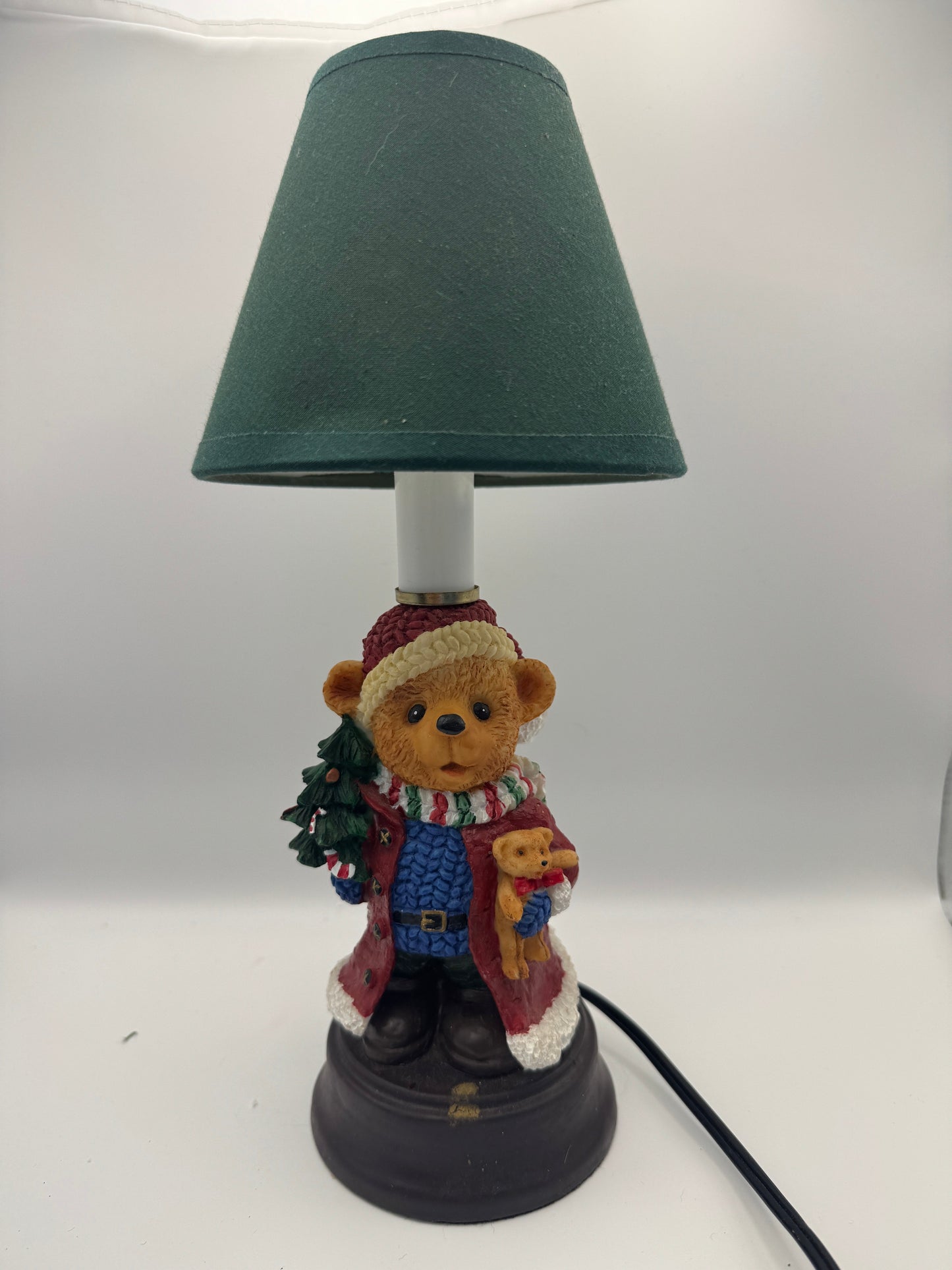 Vintage Christmas Teddy Bear Lamp / Night Light / Santa / 11" Resin