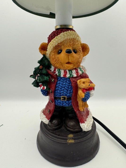 Vintage Christmas Teddy Bear Lamp / Night Light / Santa / 11" Resin