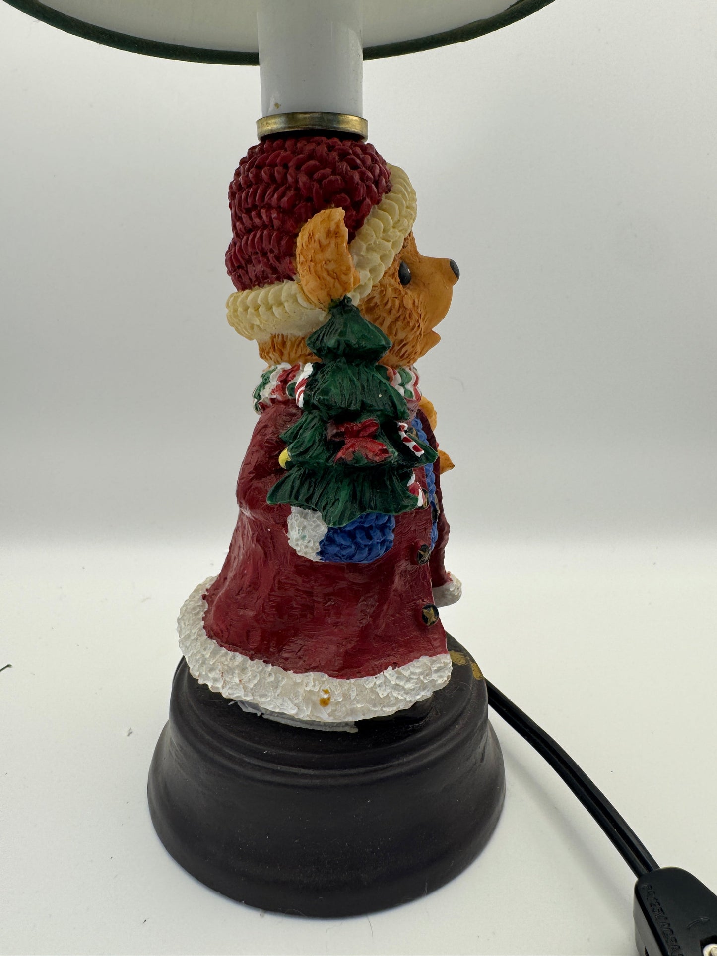 Vintage Christmas Teddy Bear Lamp / Night Light / Santa / 11" Resin