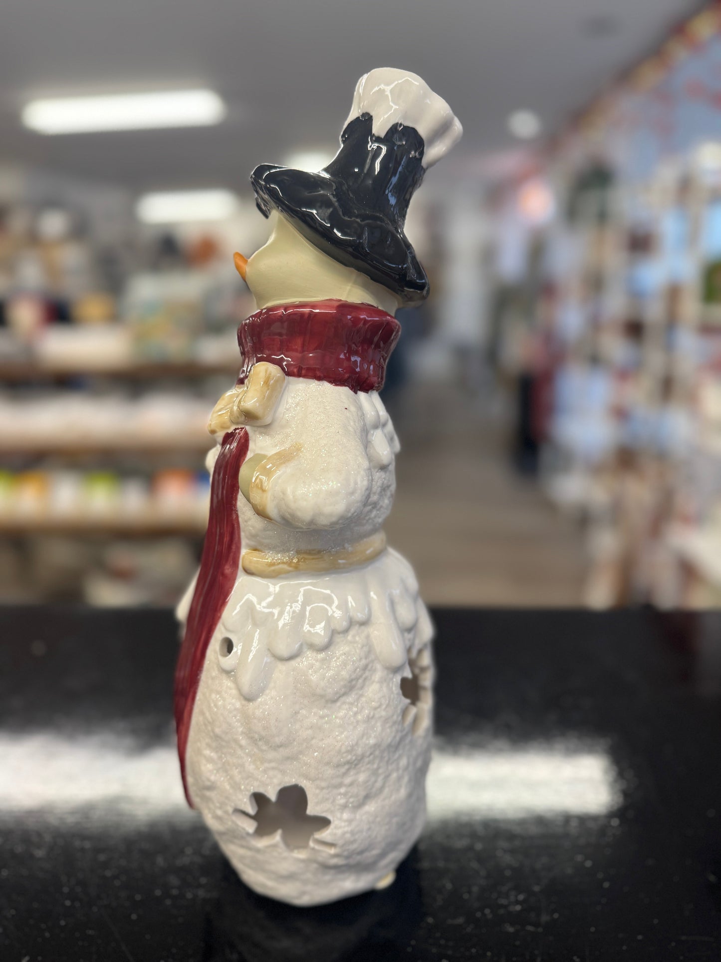 Kirkland’s Potters Garden Snowman Figurine with Lantern – 14.5" Ceramic Candle Holder