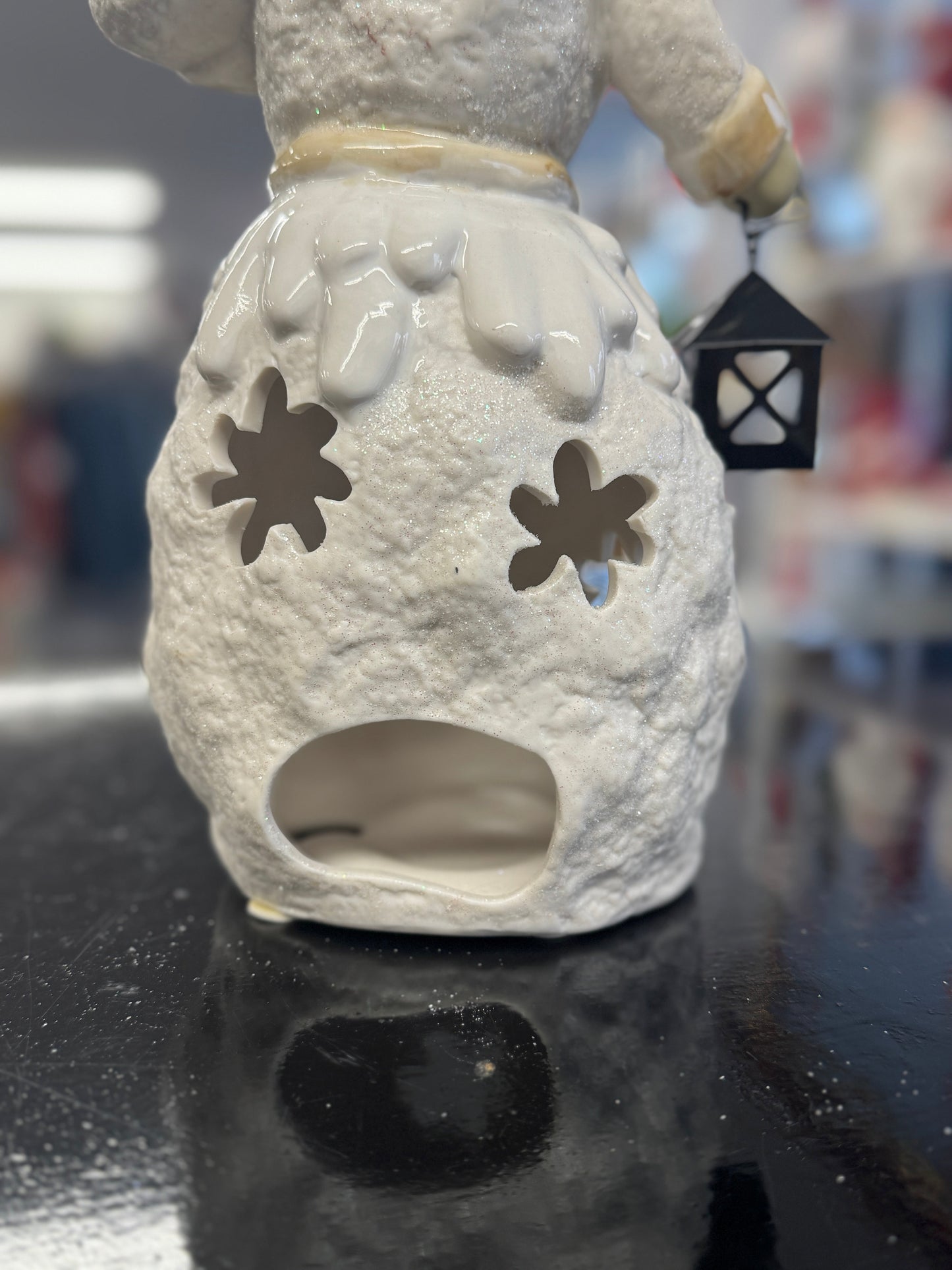 Kirkland’s Potters Garden Snowman Figurine with Lantern – 14.5" Ceramic Candle Holder