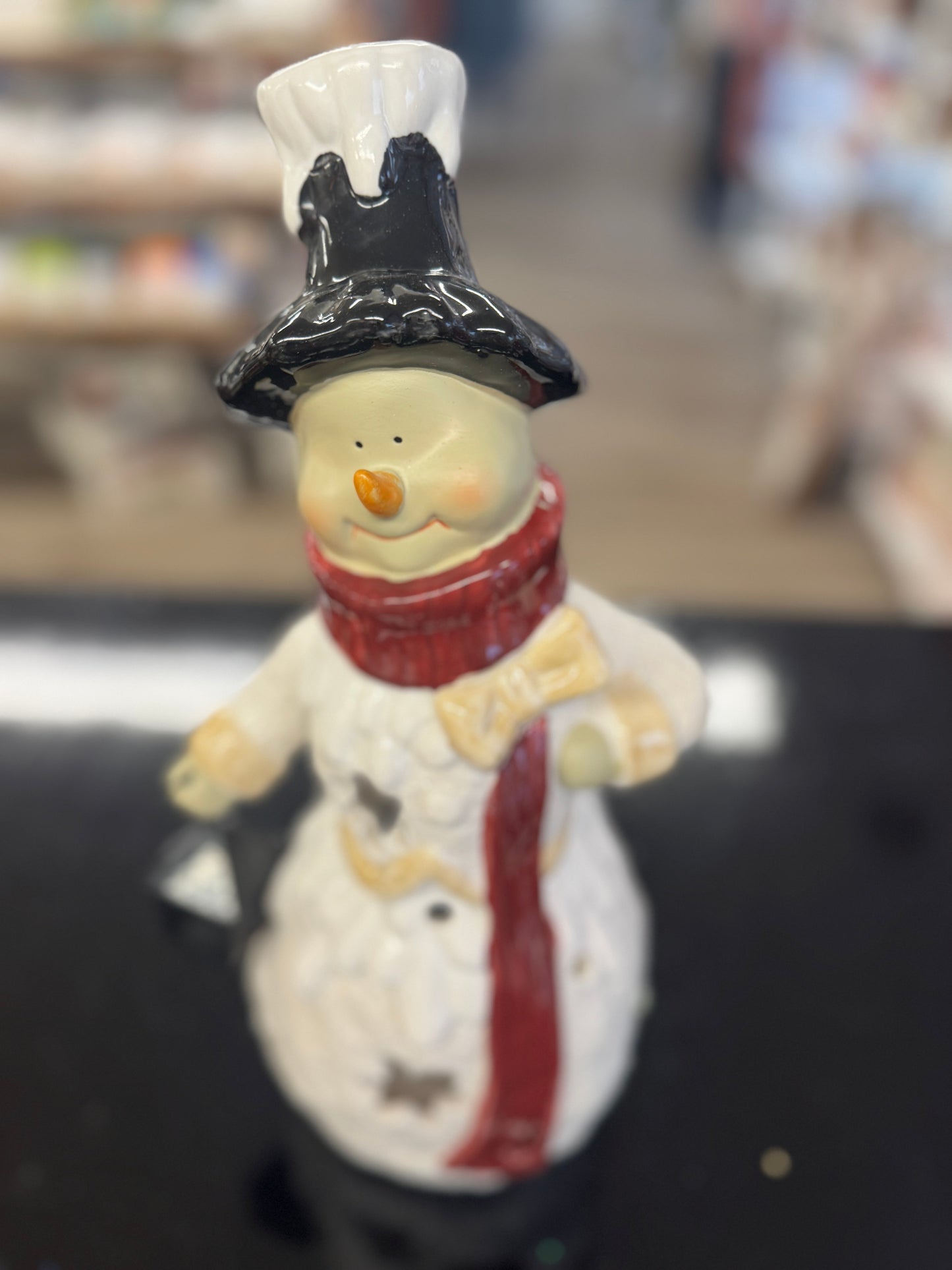 Kirkland’s Potters Garden Snowman Figurine with Lantern – 14.5" Ceramic Candle Holder