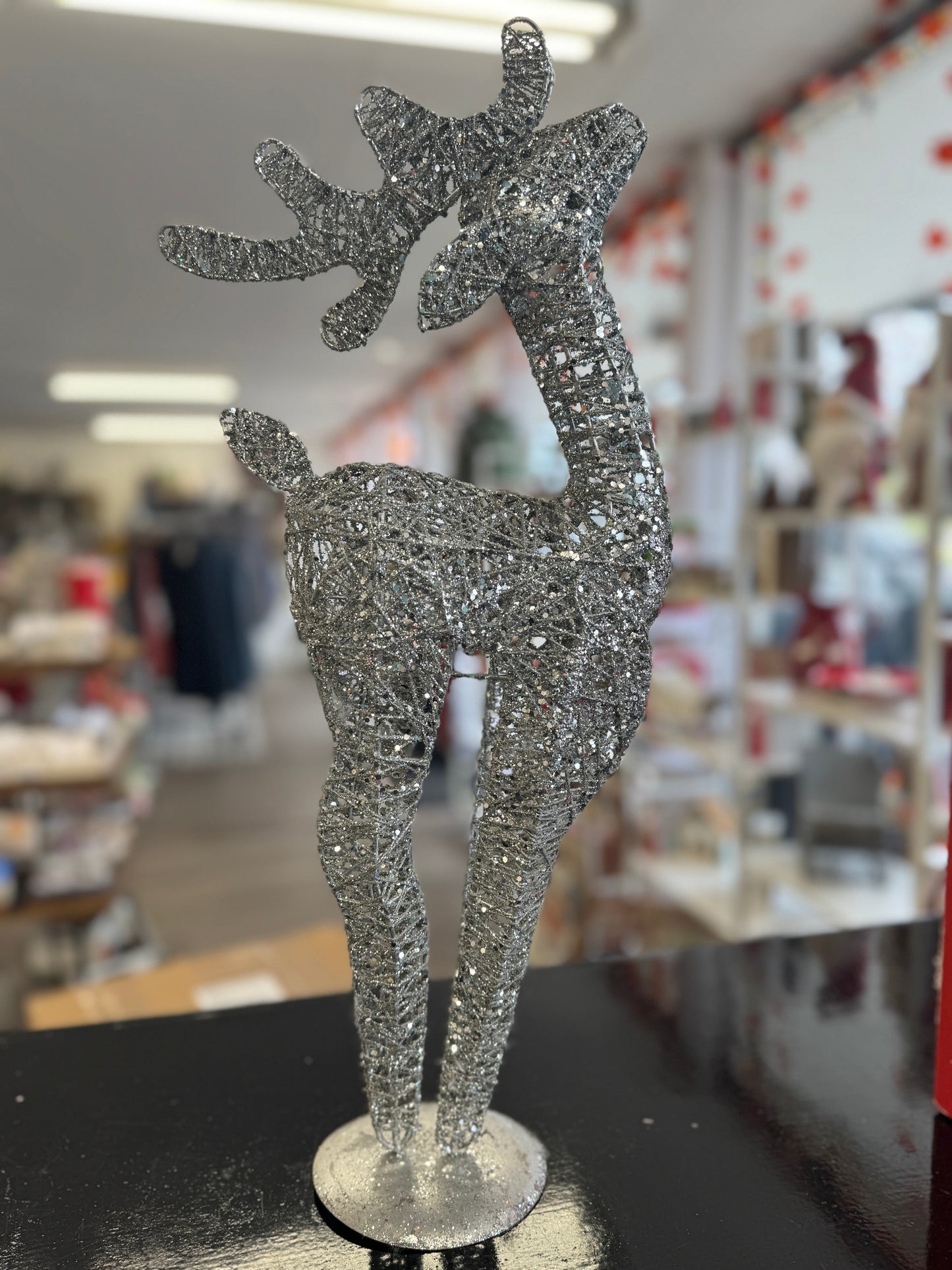 Silver Glitter Reindeer Figurine