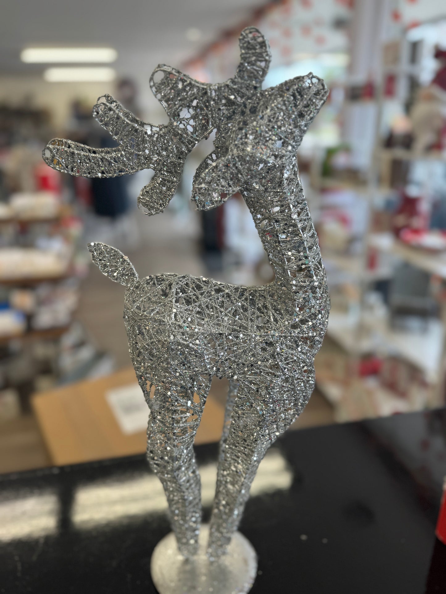 Silver Glitter Reindeer Figurine
