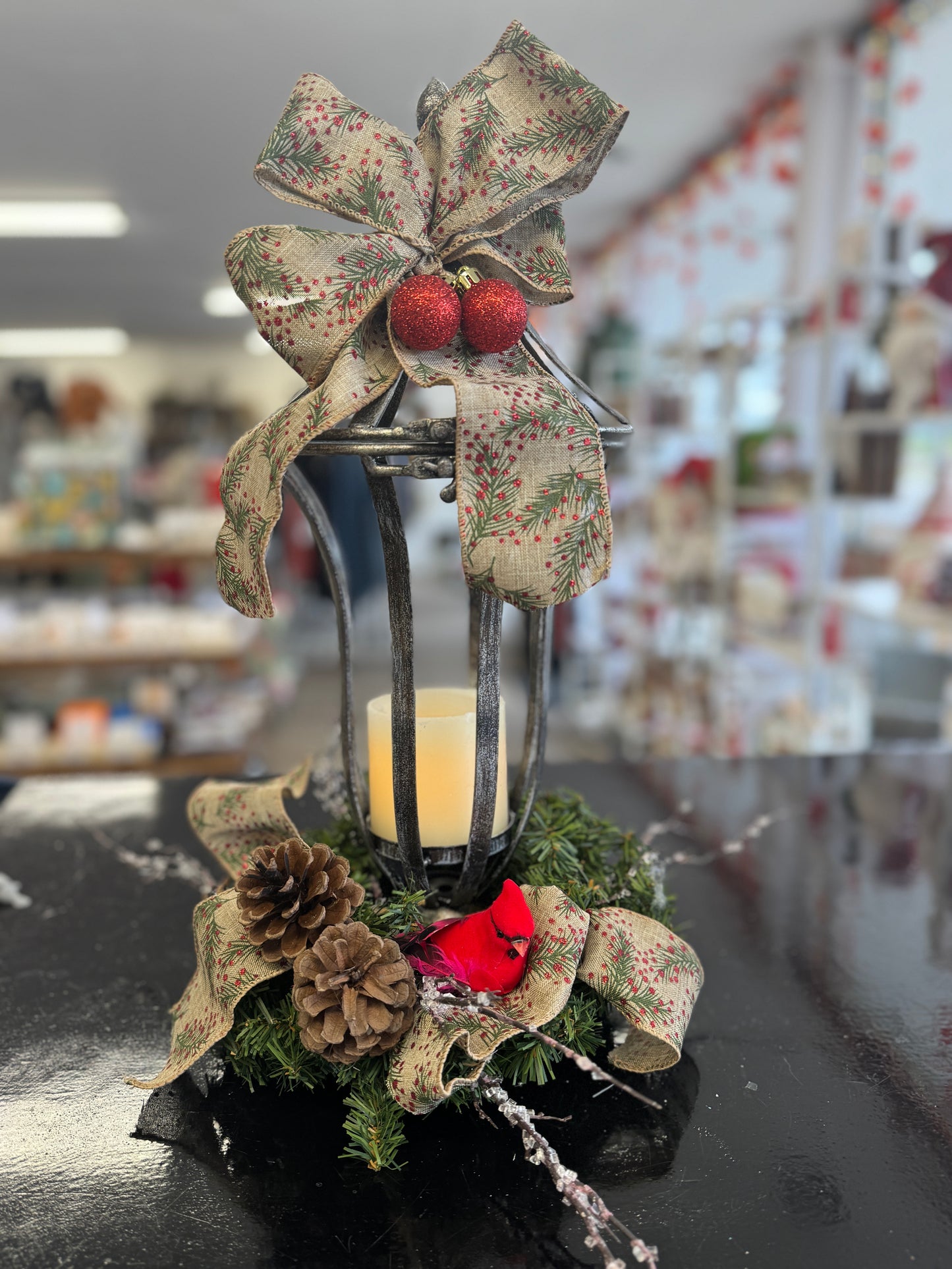 Decorative Christmas Lantern with Cardinal