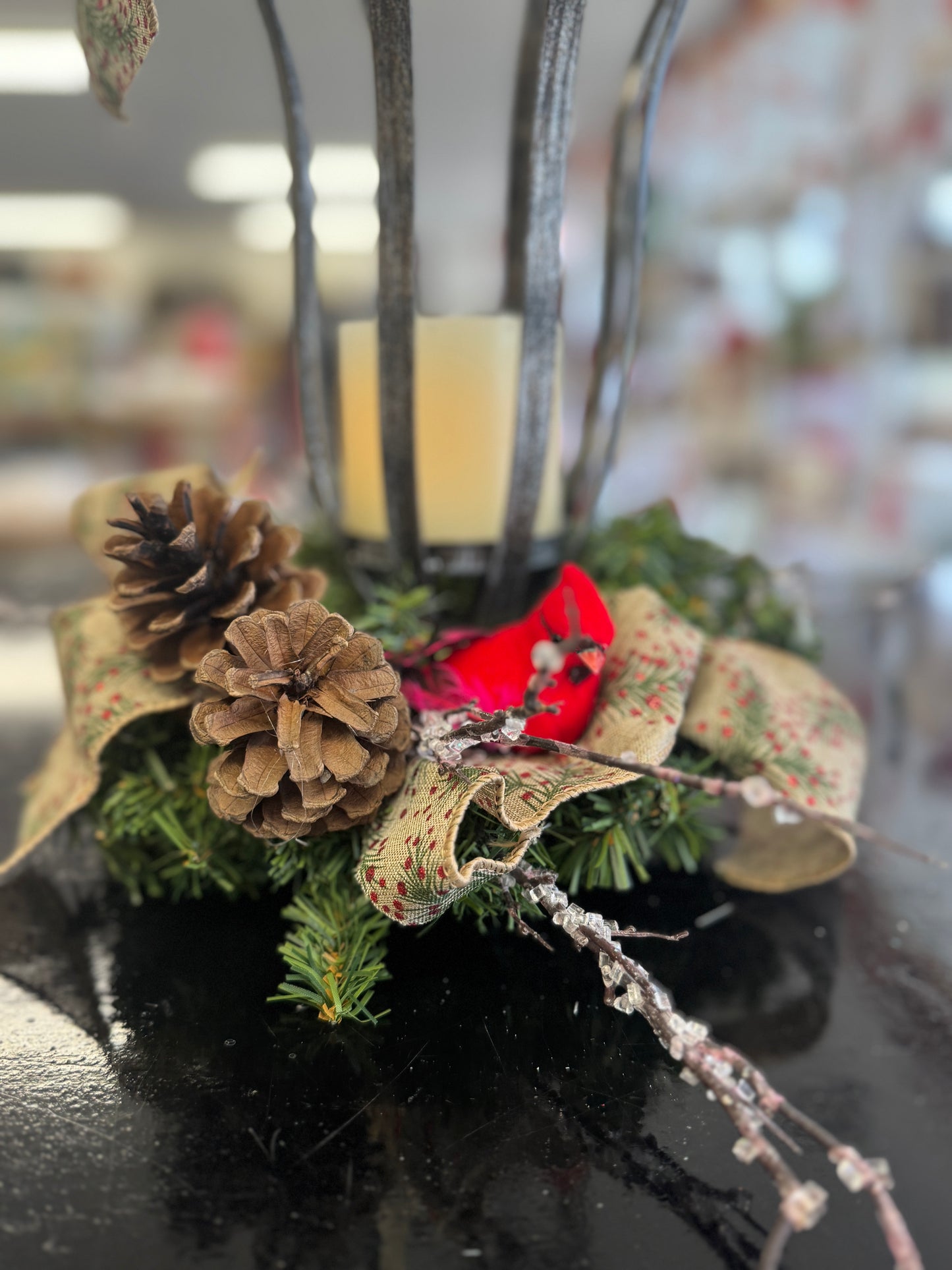 Decorative Christmas Lantern with Cardinal