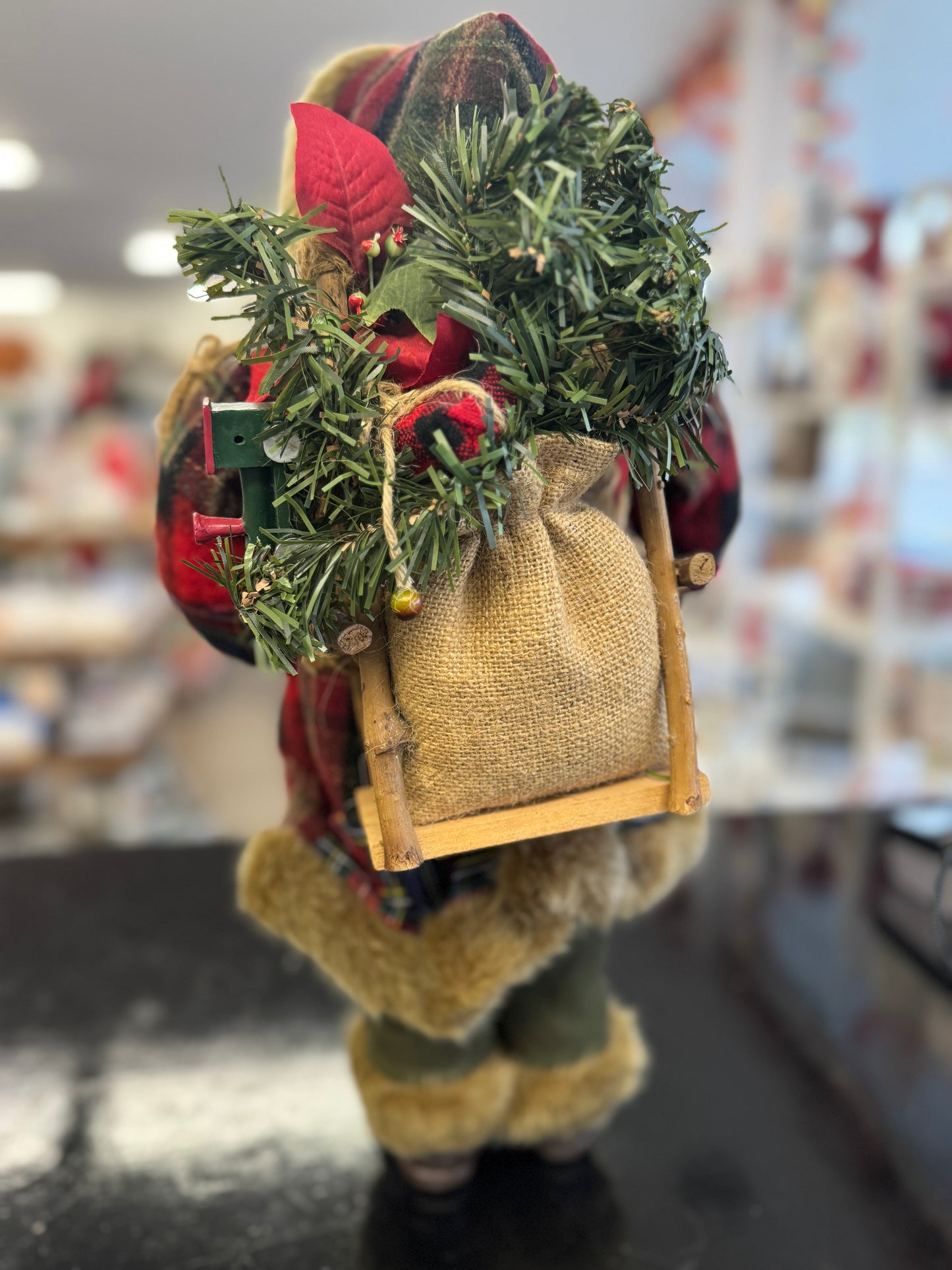 Woodland Santa Figurine with Plaid and Holiday Greens