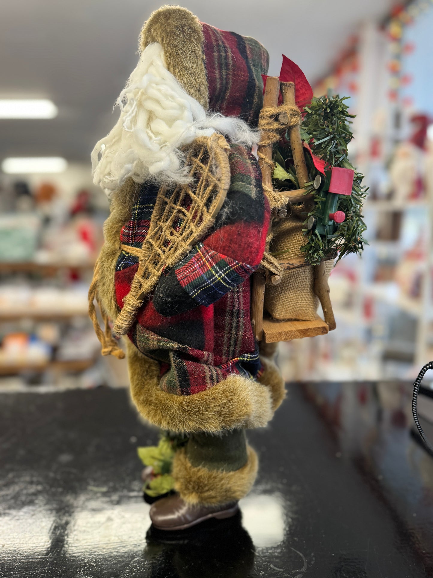 Woodland Santa Figurine with Plaid and Holiday Greens