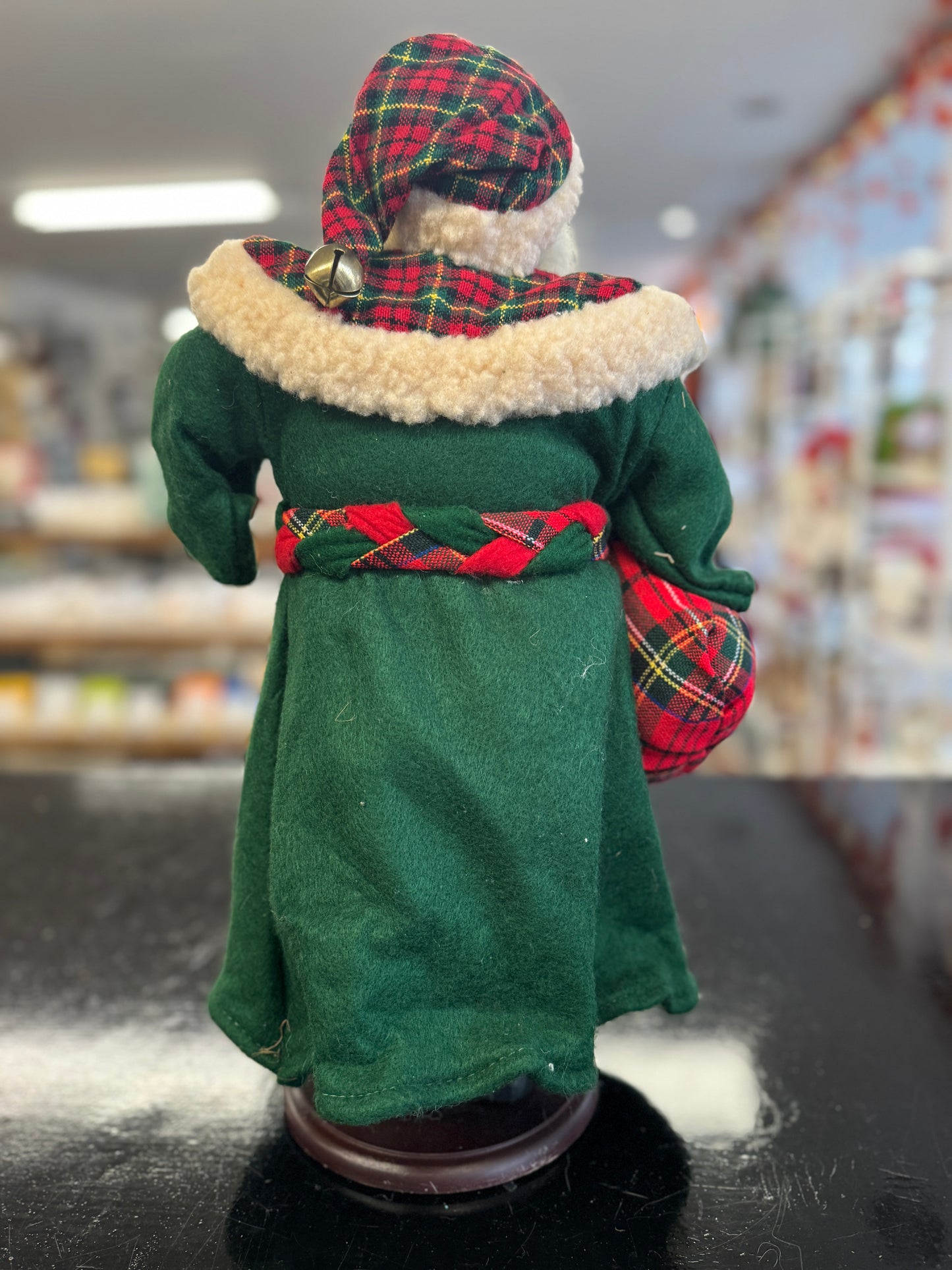 Woodland Santa Figurine with Plaid Coat and Holiday Greens