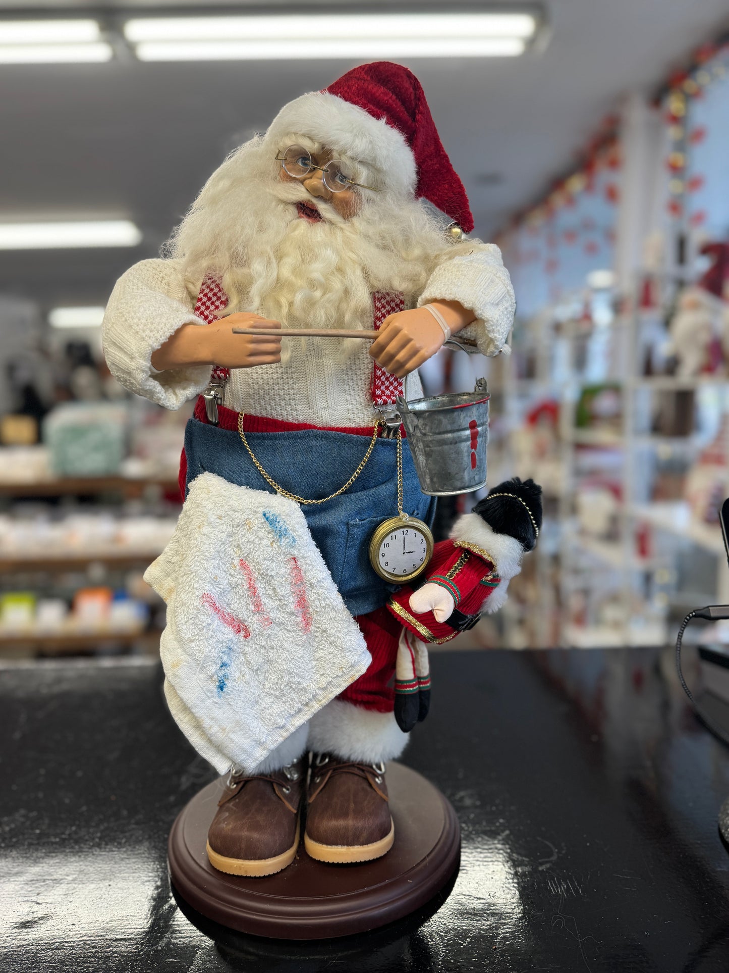 24" Collectible Santa Figurine with Paintbrush and Bucket