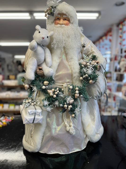 30" Winter Wonderland Santa Figurine in Silver and White