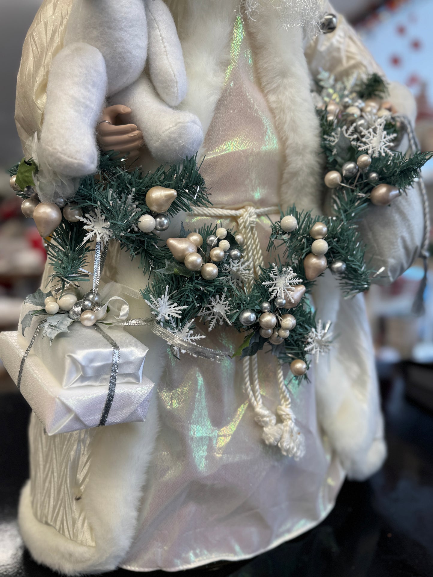 30" Winter Wonderland Santa Figurine in Silver and White