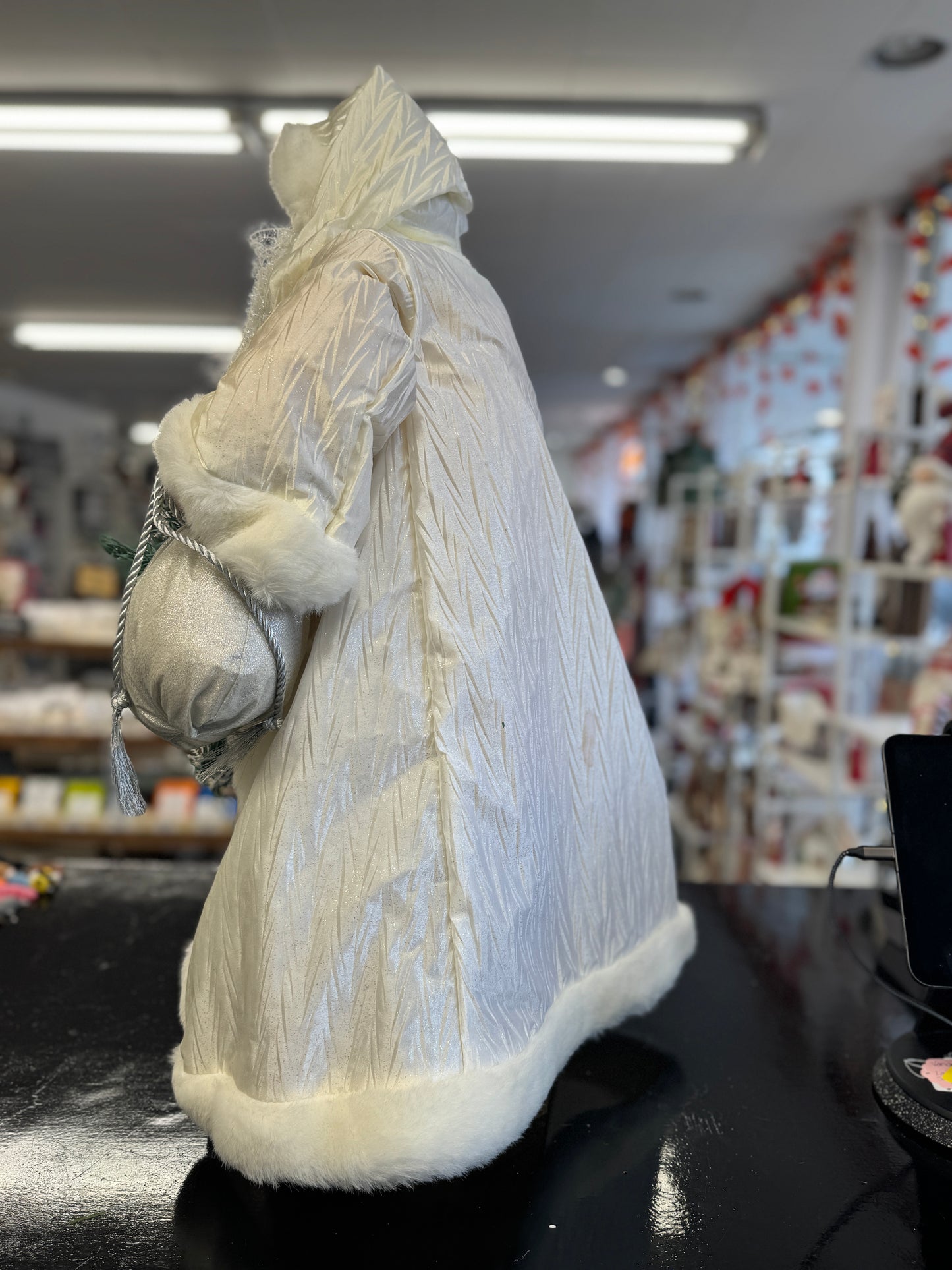 30" Winter Wonderland Santa Figurine in Silver and White