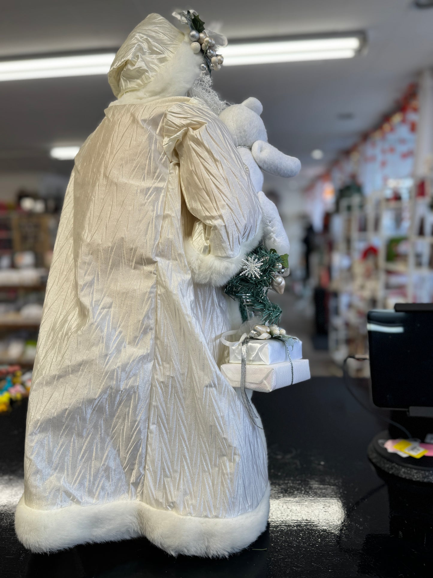 30" Winter Wonderland Santa Figurine in Silver and White