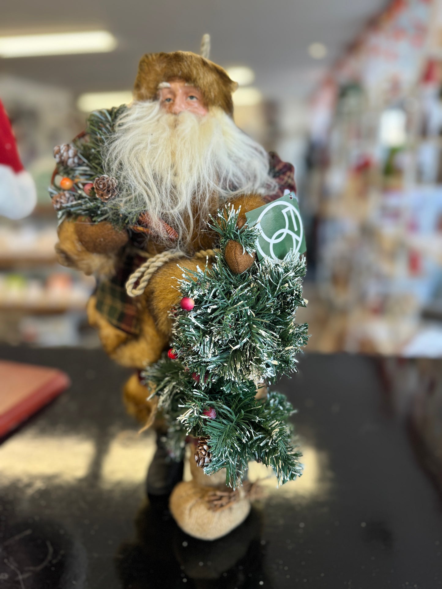 16" Handcrafted Santa Figurine with Fabric and Faux Fur