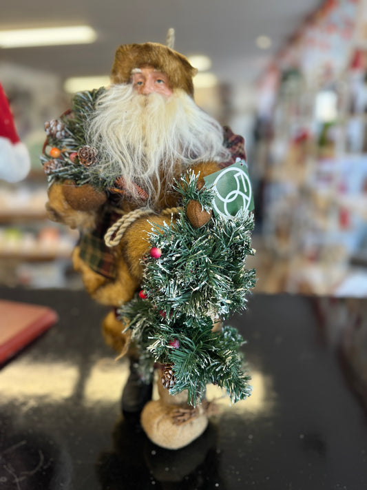 16" Handcrafted Santa Figurine with Fabric and Faux Fur