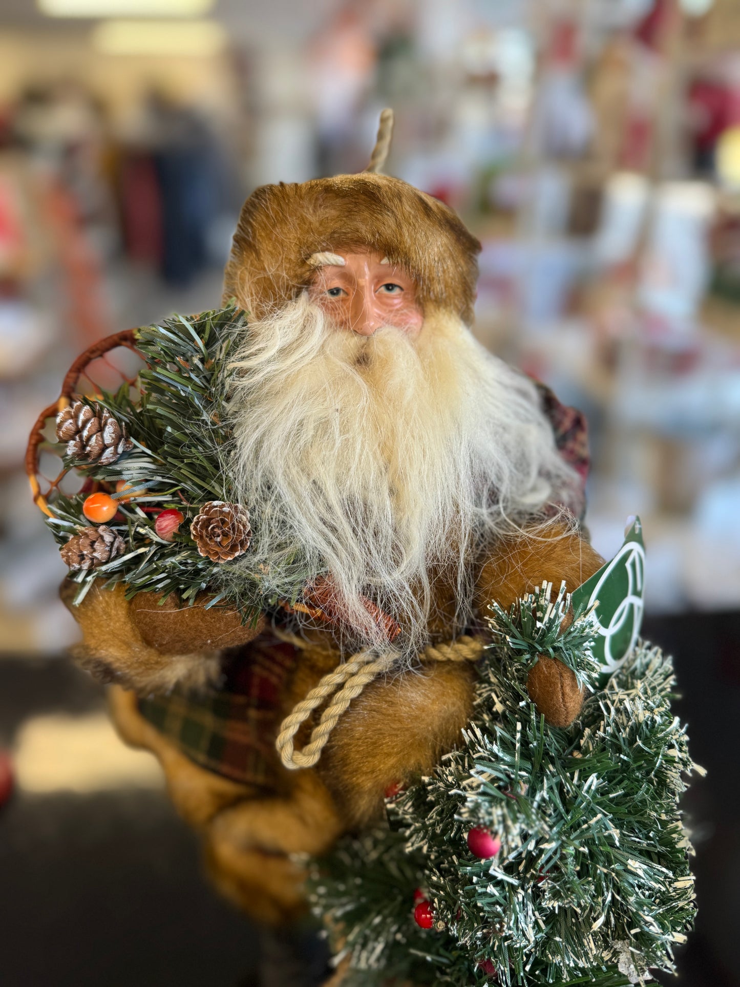 16" Handcrafted Santa Figurine with Fabric and Faux Fur