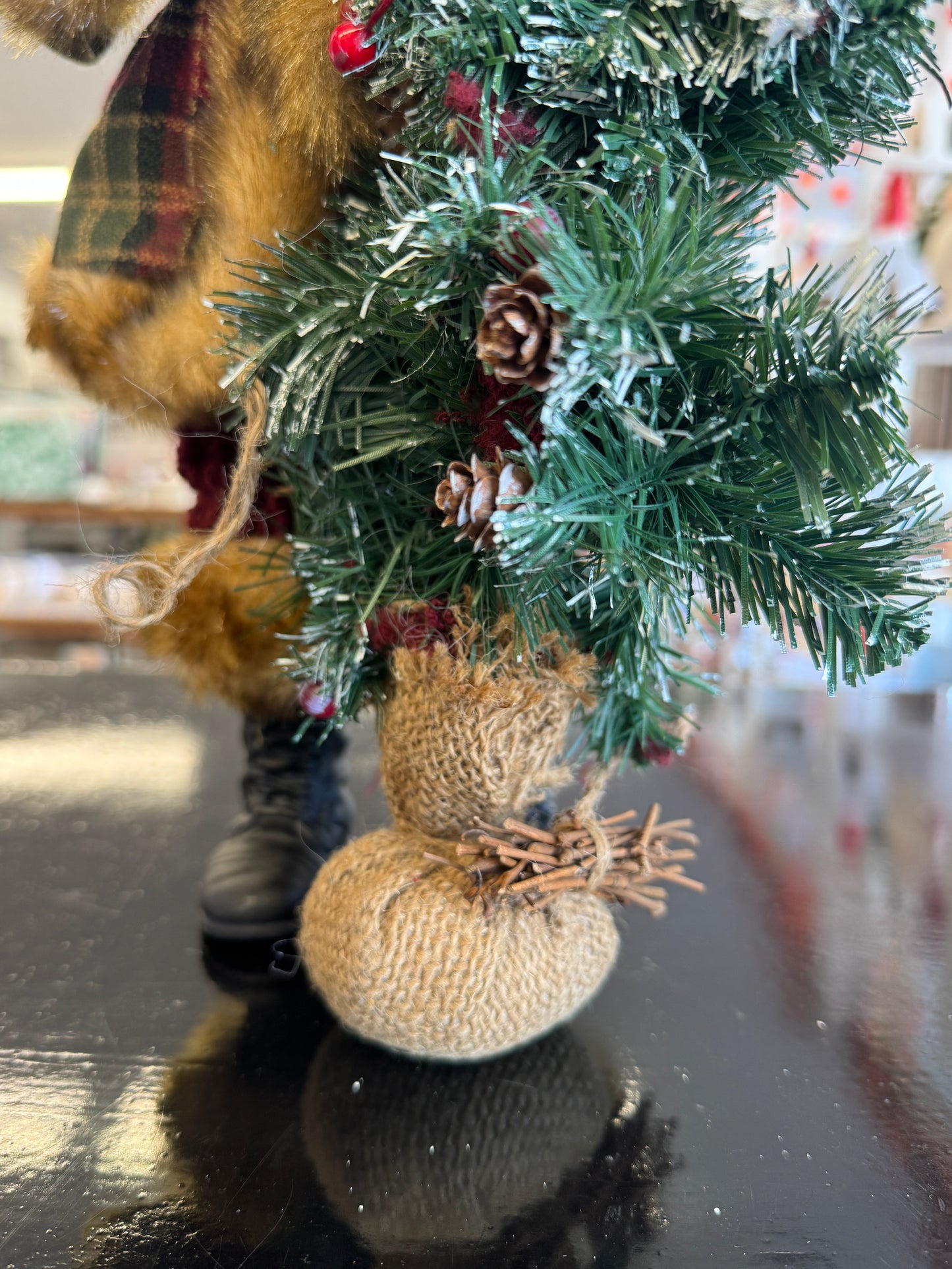 16" Handcrafted Santa Figurine with Fabric and Faux Fur