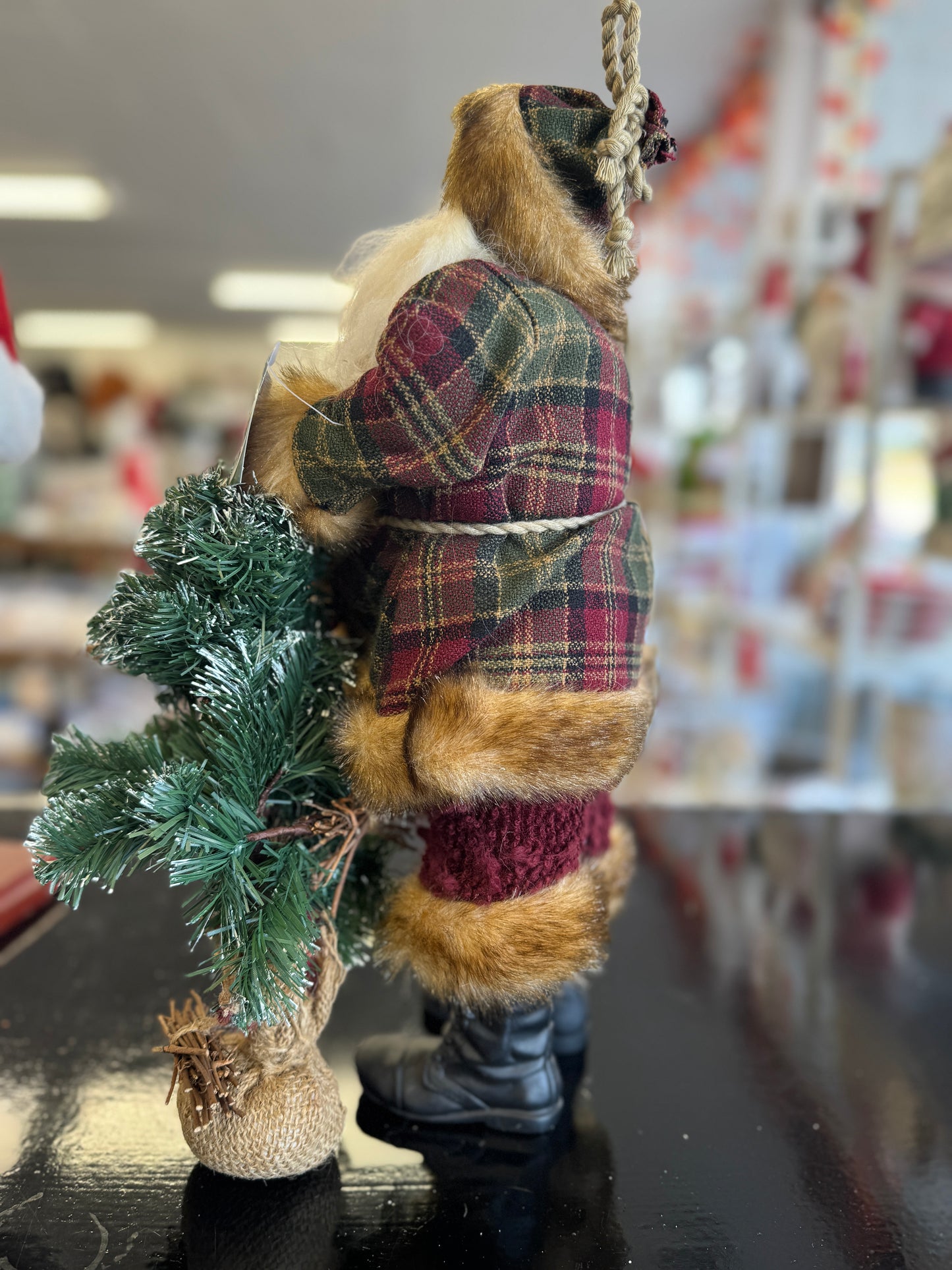 16" Handcrafted Santa Figurine with Fabric and Faux Fur